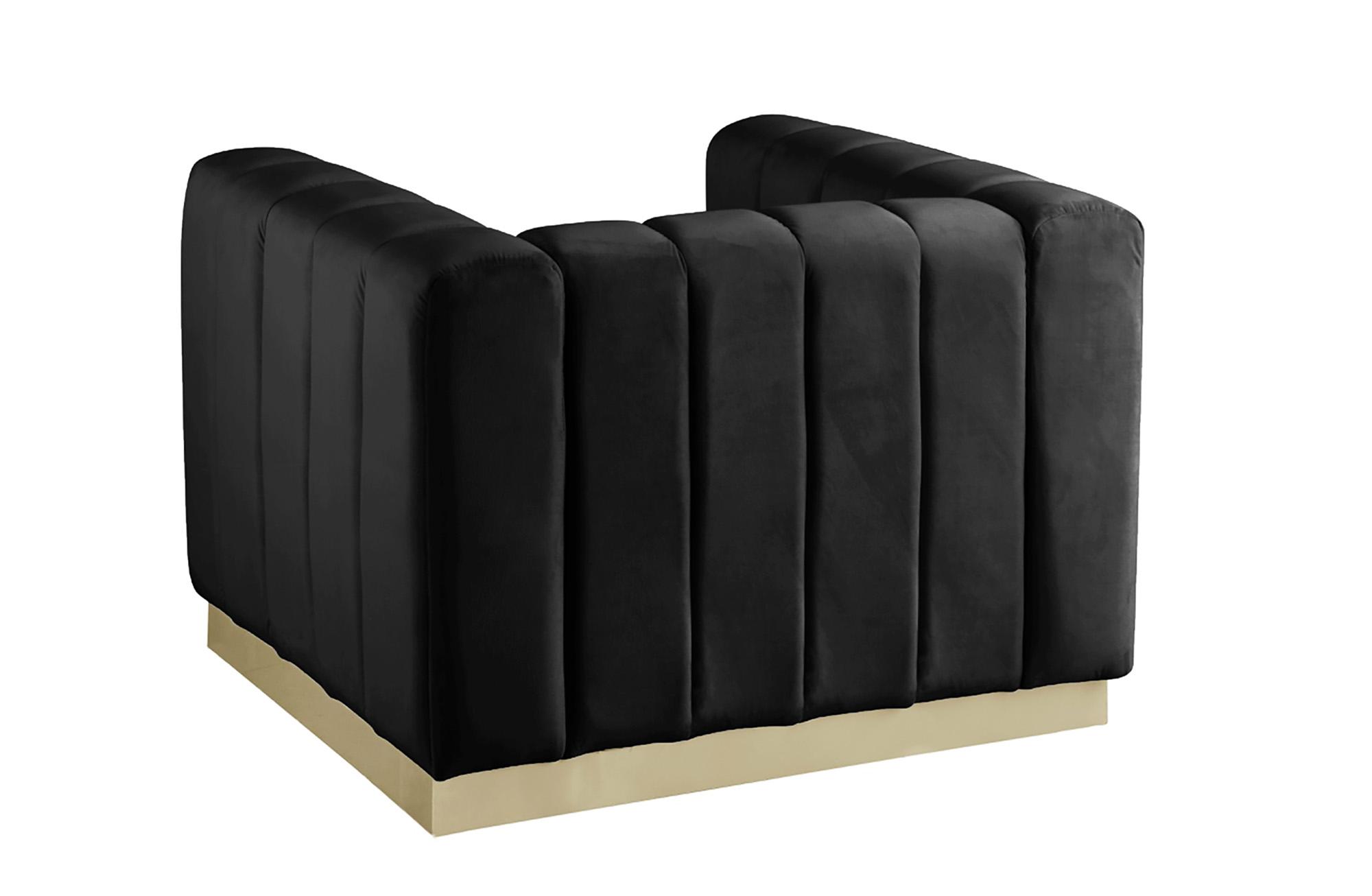 

    
 Shop  Glam Black Velvet Channel Tufted Sofa Set 3Pcs MARLON 603Black-S Meridian Modern
