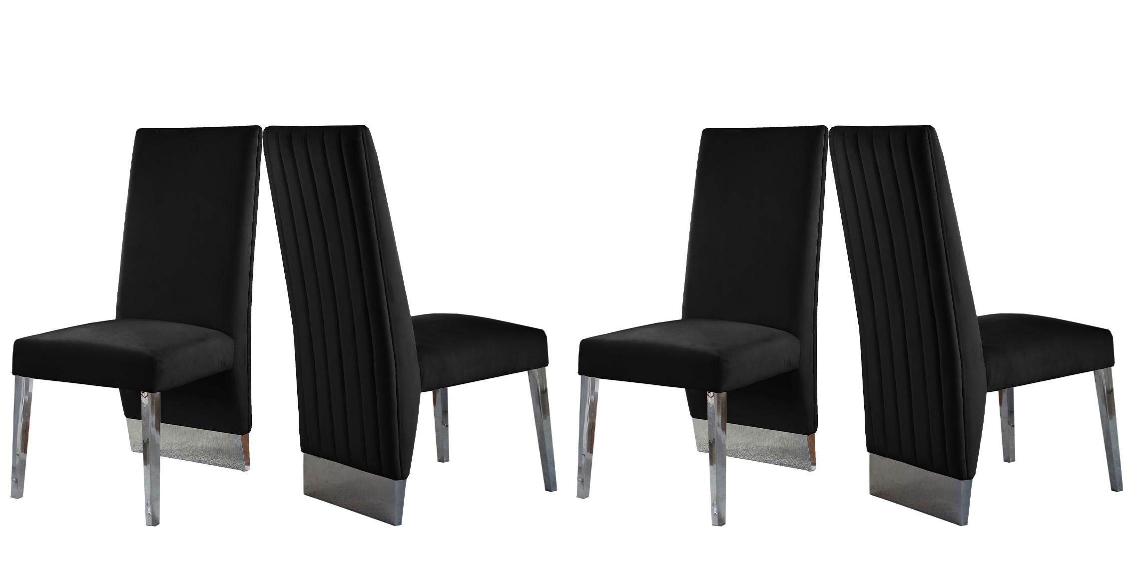 Contemporary, Modern Chair Set PORSHA 756Black-C 756Black-C-Set-4 in Chrome, Black Velvet