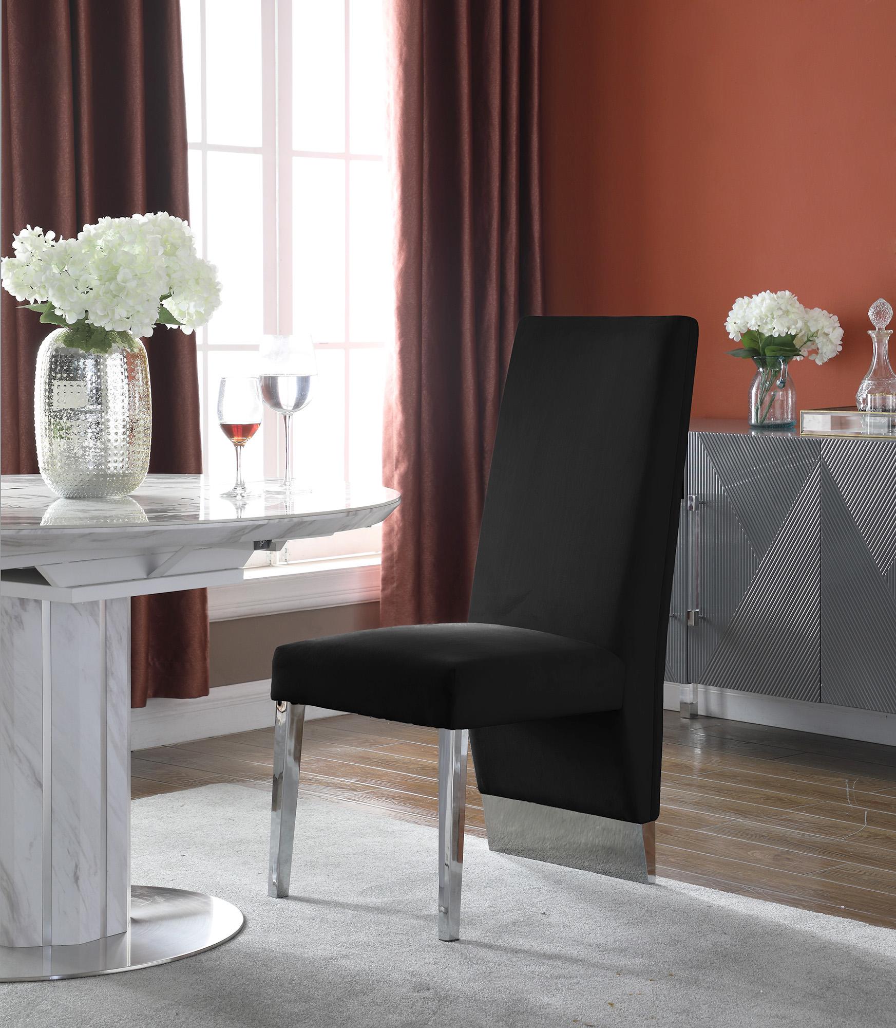 

    
Glam Black Velvet & Chrome Dining Chair Set 4Pcs 756Black PORSHA Meridian Modern
