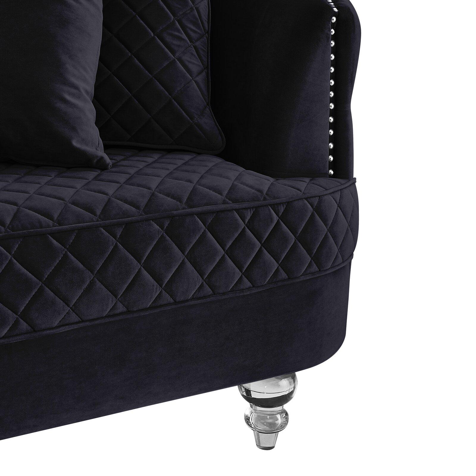 

    
 Order  Glam Black Velvet Crystal Tufted Sofa Set 2 SASHA Galaxy Home Contemporary
