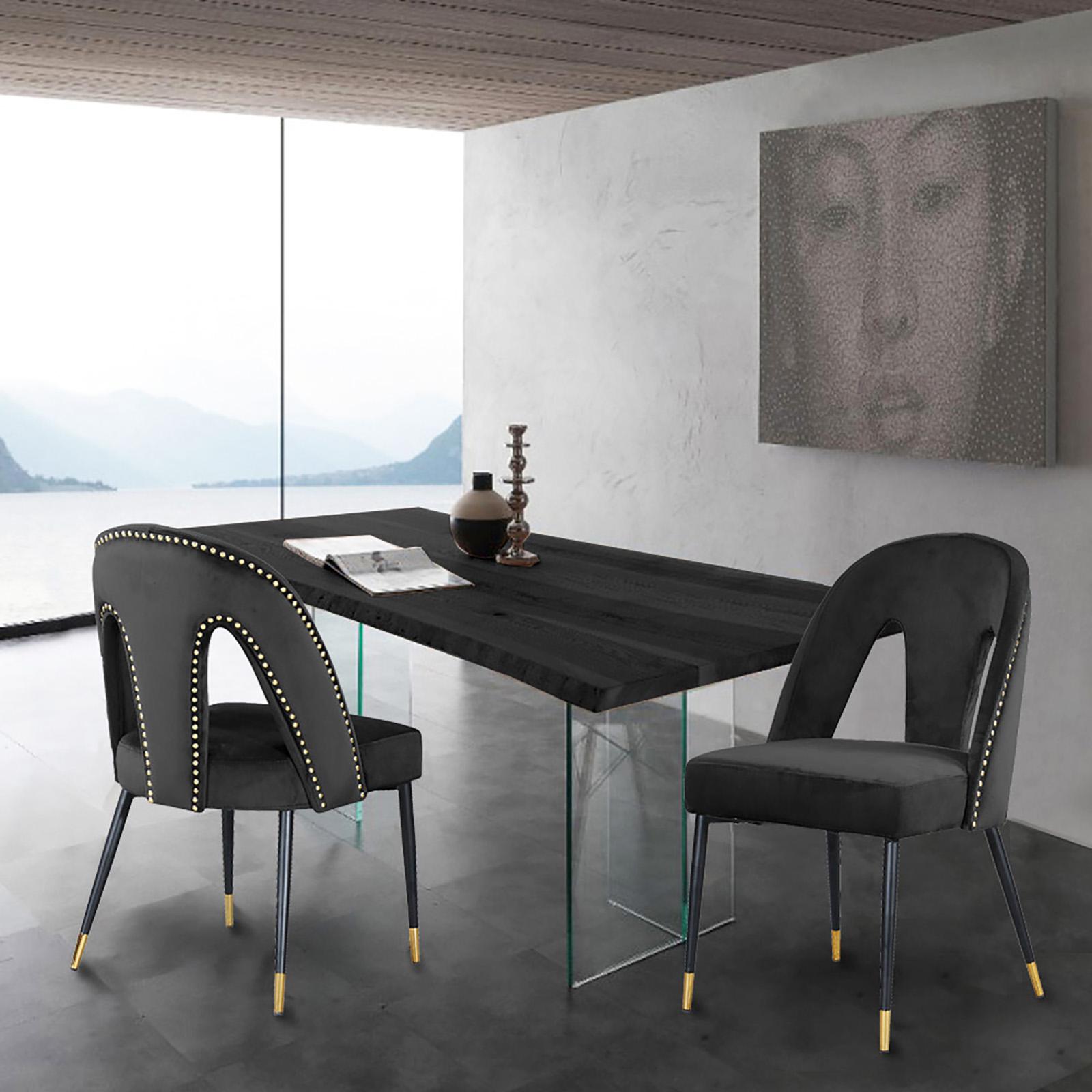 

    
Glam Black Velvet Dining Chair Set 2Pcs AKOYA 794Black-C Meridian Contemporary
