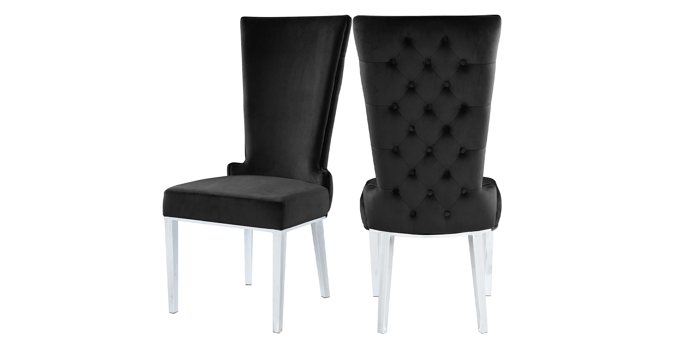 Contemporary, Modern Chair Set SERAFINA 729Black-C 729Black-C-Set-2 in Chrome, Black Velvet