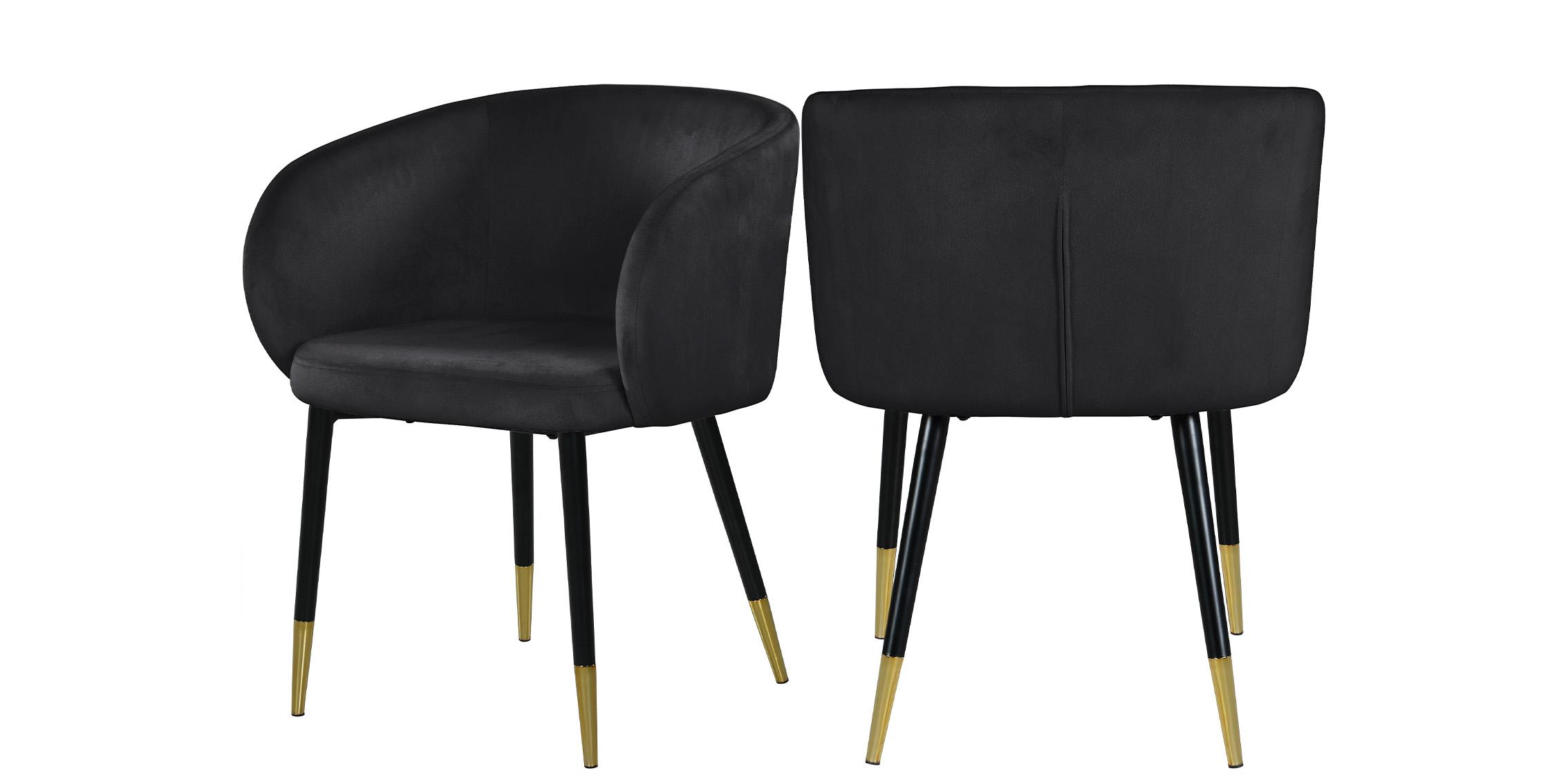Contemporary, Modern Dining Chair Set LOUISE 733Black 733Black-C-Set-2 in Chrome, Black Velvet