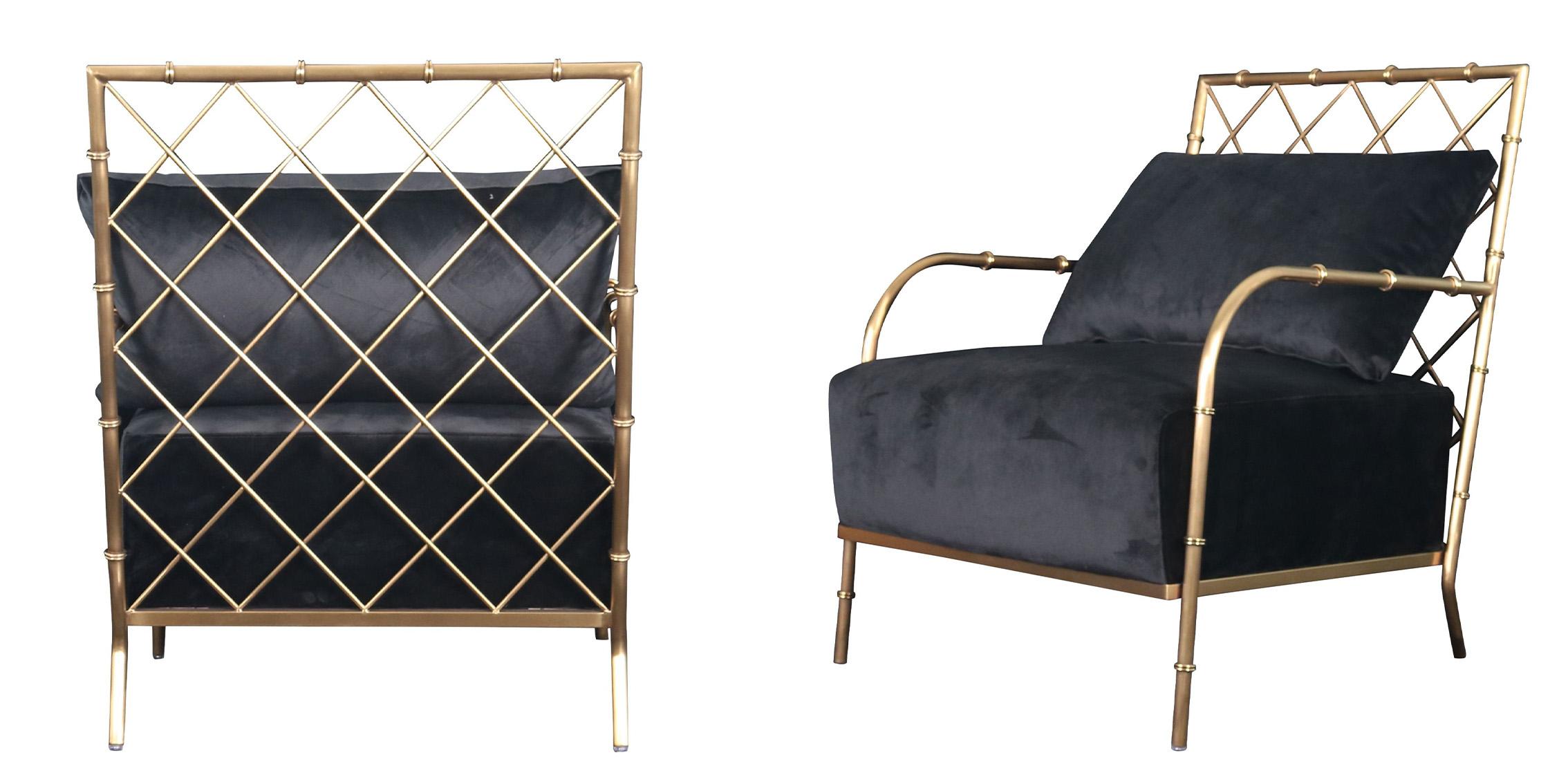 Contemporary, Modern Accent Chair Set VGMFOC-2211-BLK-CH-Set-2 VGMFOC-2211-BLK-CH-Set-2 in Gold, Black Fabric
