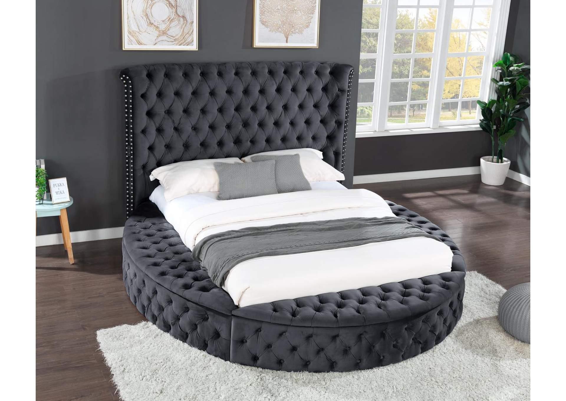 

    
Glam Black Velvet KING Button Tufted Bed HAZEL Galaxy Home Contemporary Modern
