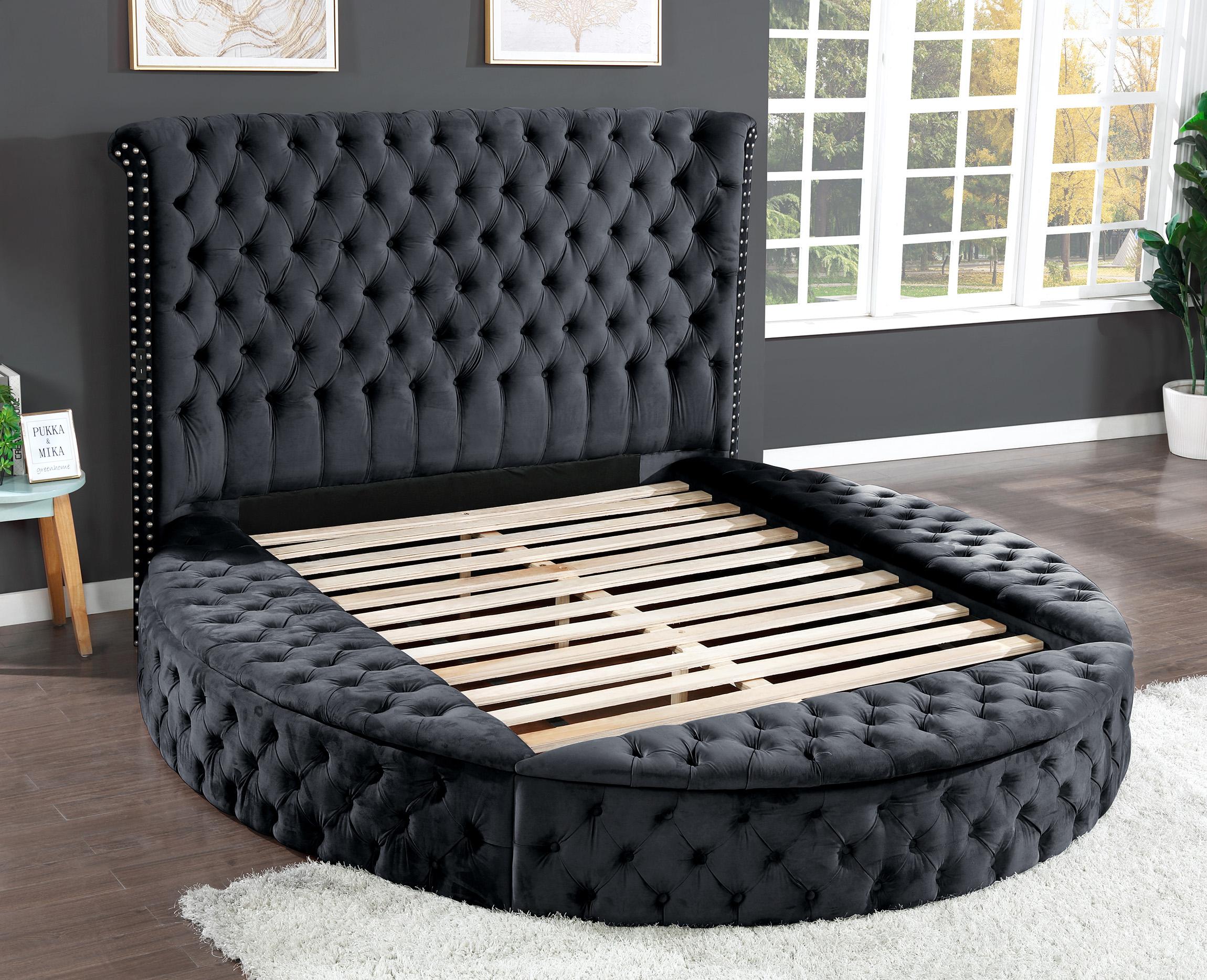 

    
Glam Black Velvet KING Button Tufted Bed HAZEL Galaxy Home Contemporary Modern
