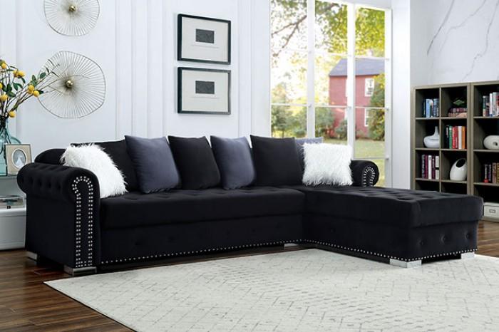 

    
Glam Black Velvet-like Fabric Sectional Sofa Furniture of America CM6239BK Wilmington
