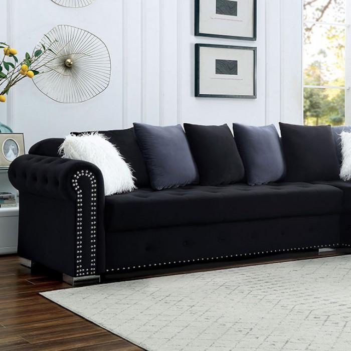 

    
Glam Black Velvet-like Fabric Sectional Sofa Furniture of America CM6239BK Wilmington
