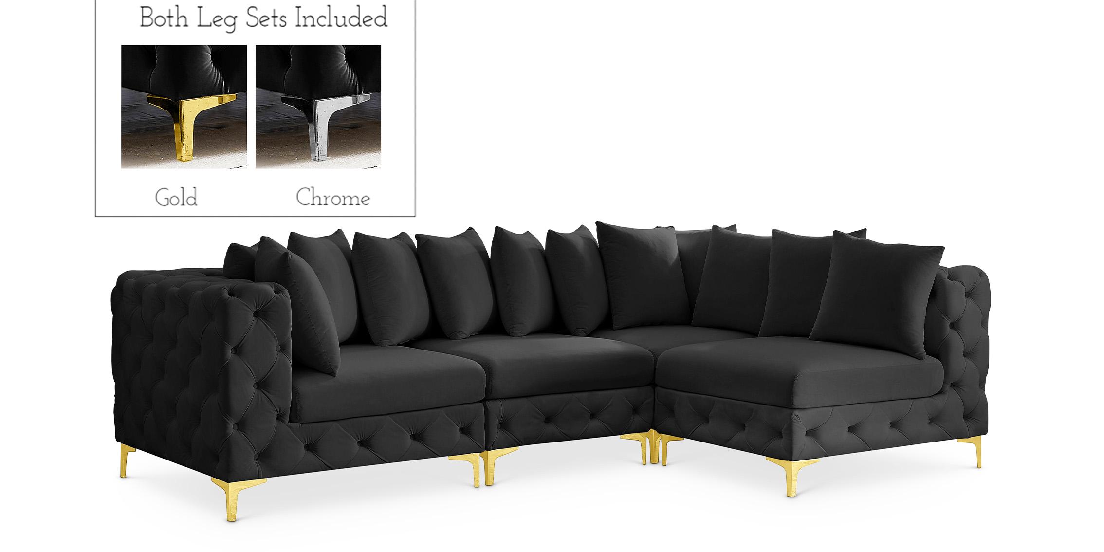 Contemporary Modular Sectional Sofa TREMBLAY 686Black-Sec4A 686Black-Sec4A in Black Velvet