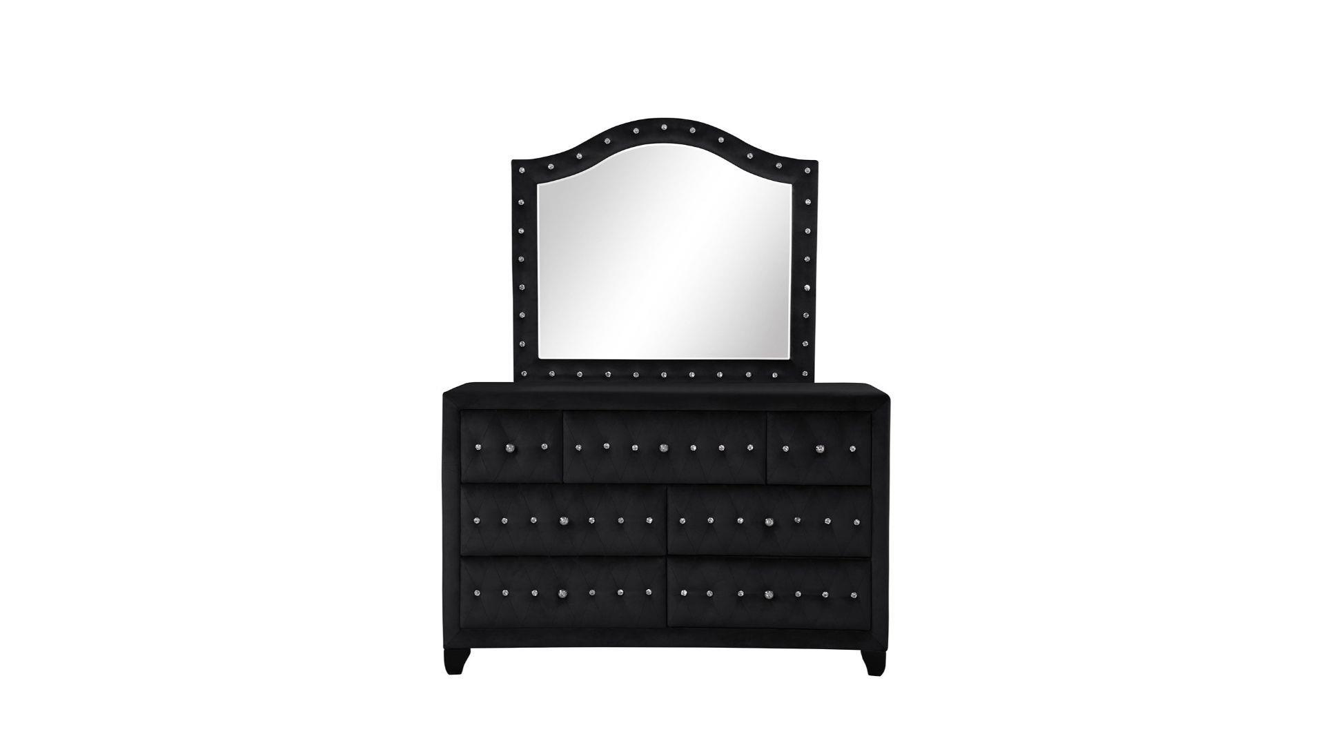 

    
Black Velvet Tufted 7 Drawer Dresser SOPHIA Galaxy Home Modern Contemporary
