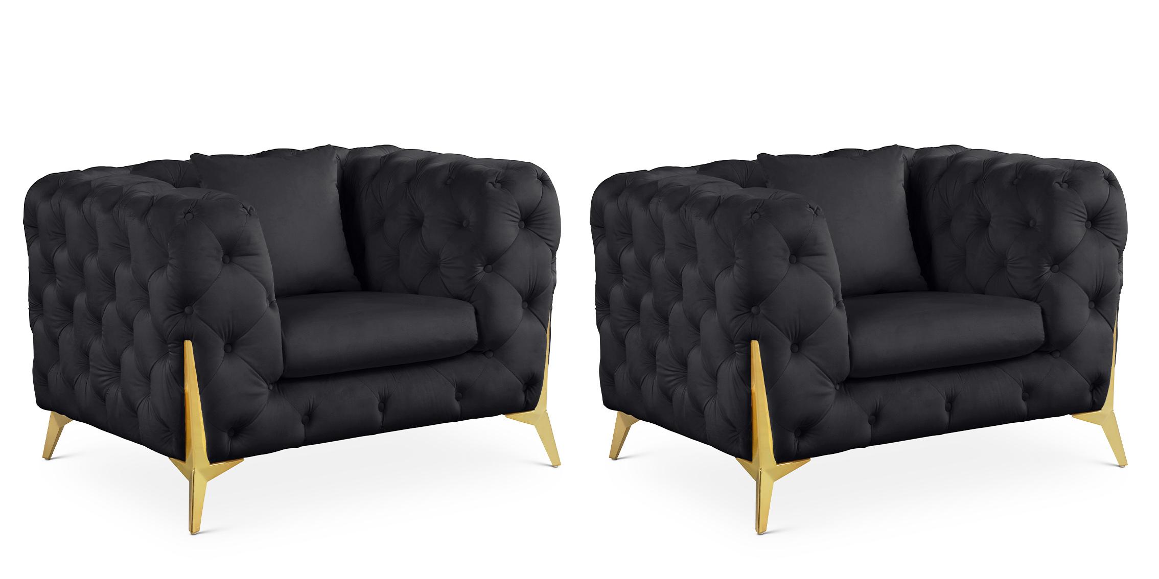 

    
Glam Black Velvet Tufted Arm Chair Set 2Pcs KINGDOM 695Black-C Meridian Modern
