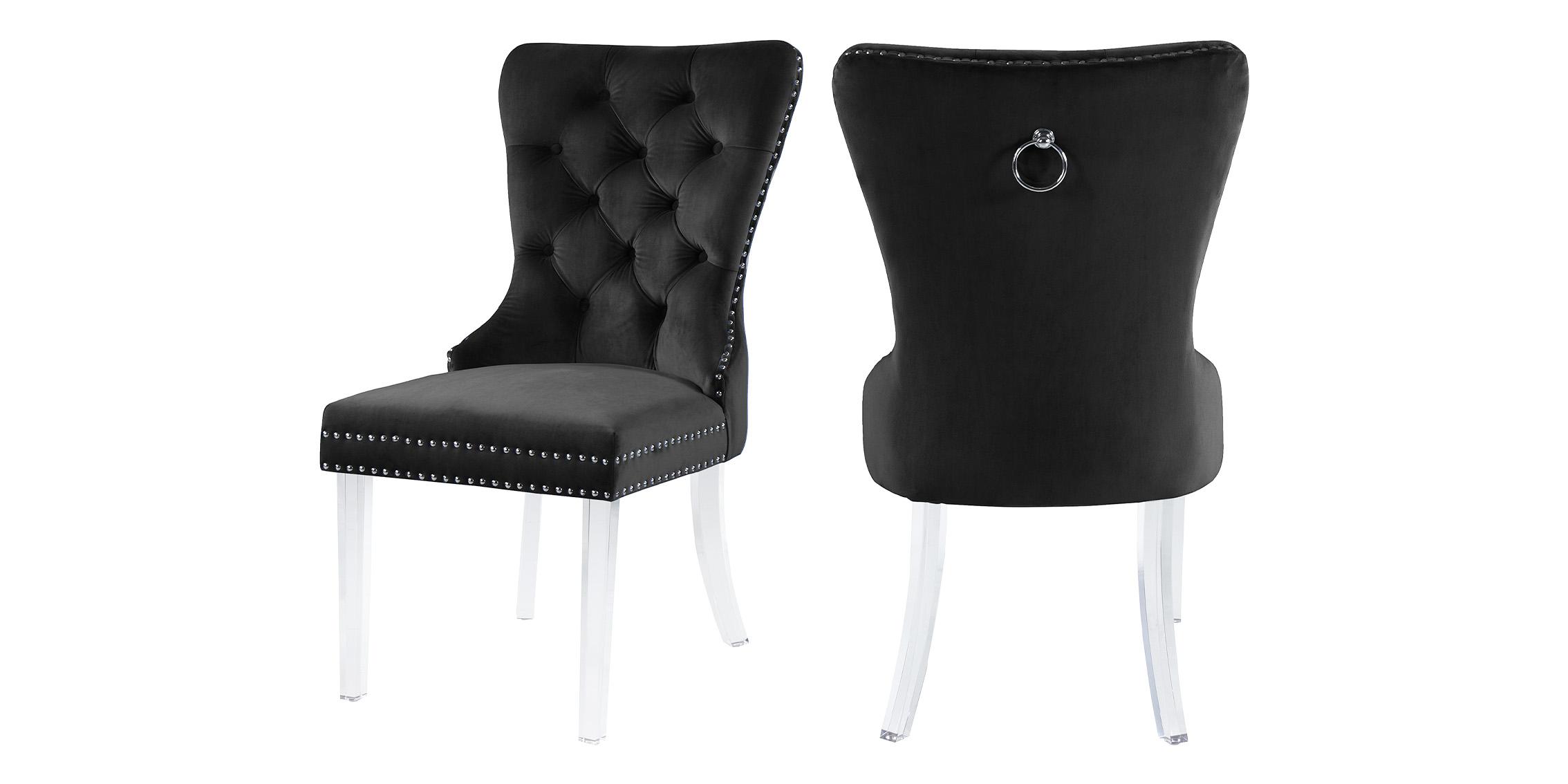Contemporary Dining Chair Set MILEY 746Black-C 746Black-C-Set-2 in Black Velvet