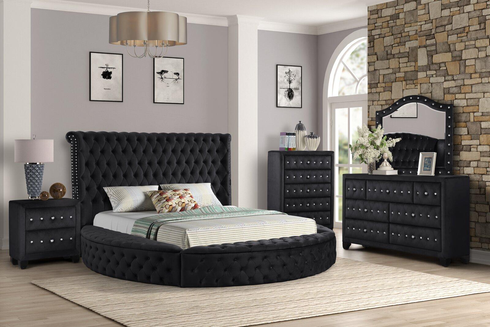 Contemporary, Modern Storage Bedroom Set HAZEL GHF-733569317431-Set-4 in Black Velvet