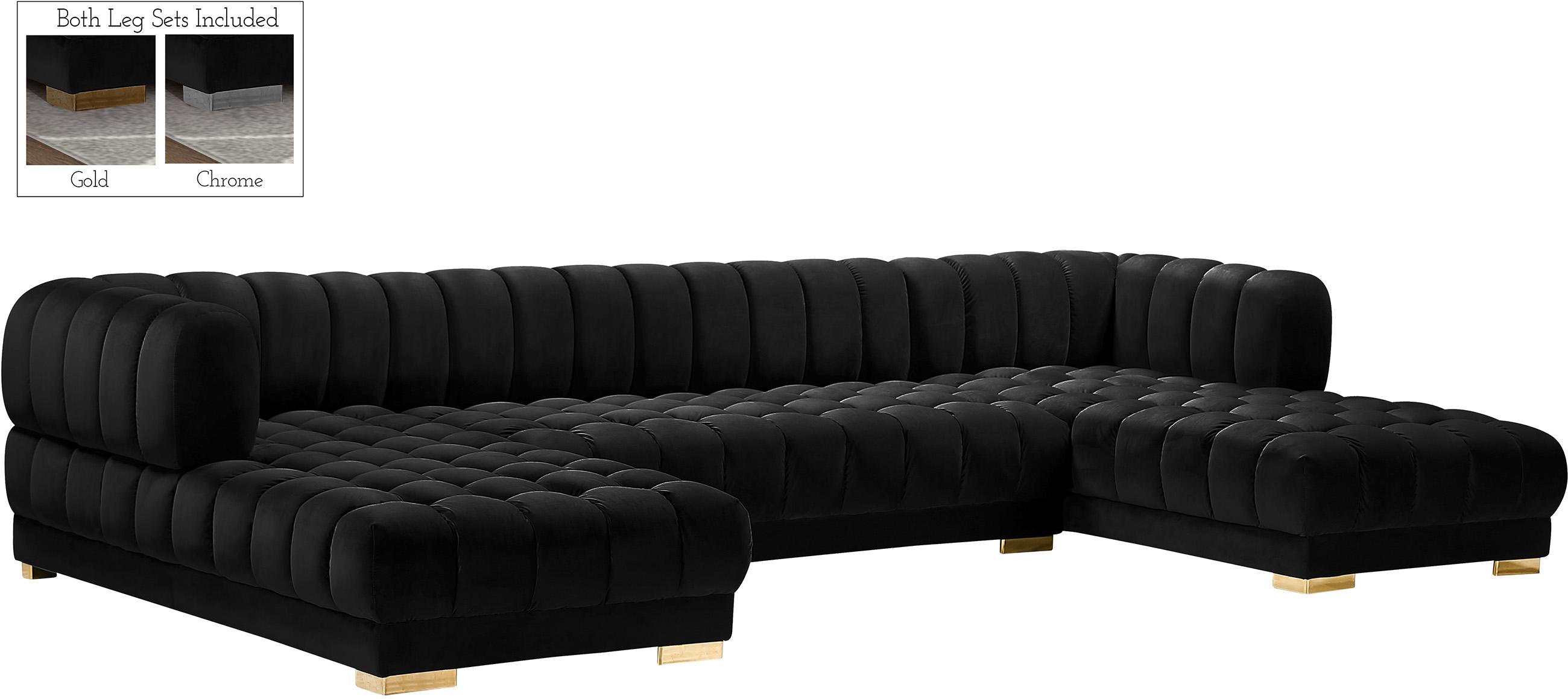 Contemporary, Modern Sectional Sofa GWEN 653Black 653Black-Sectional in Black Velvet