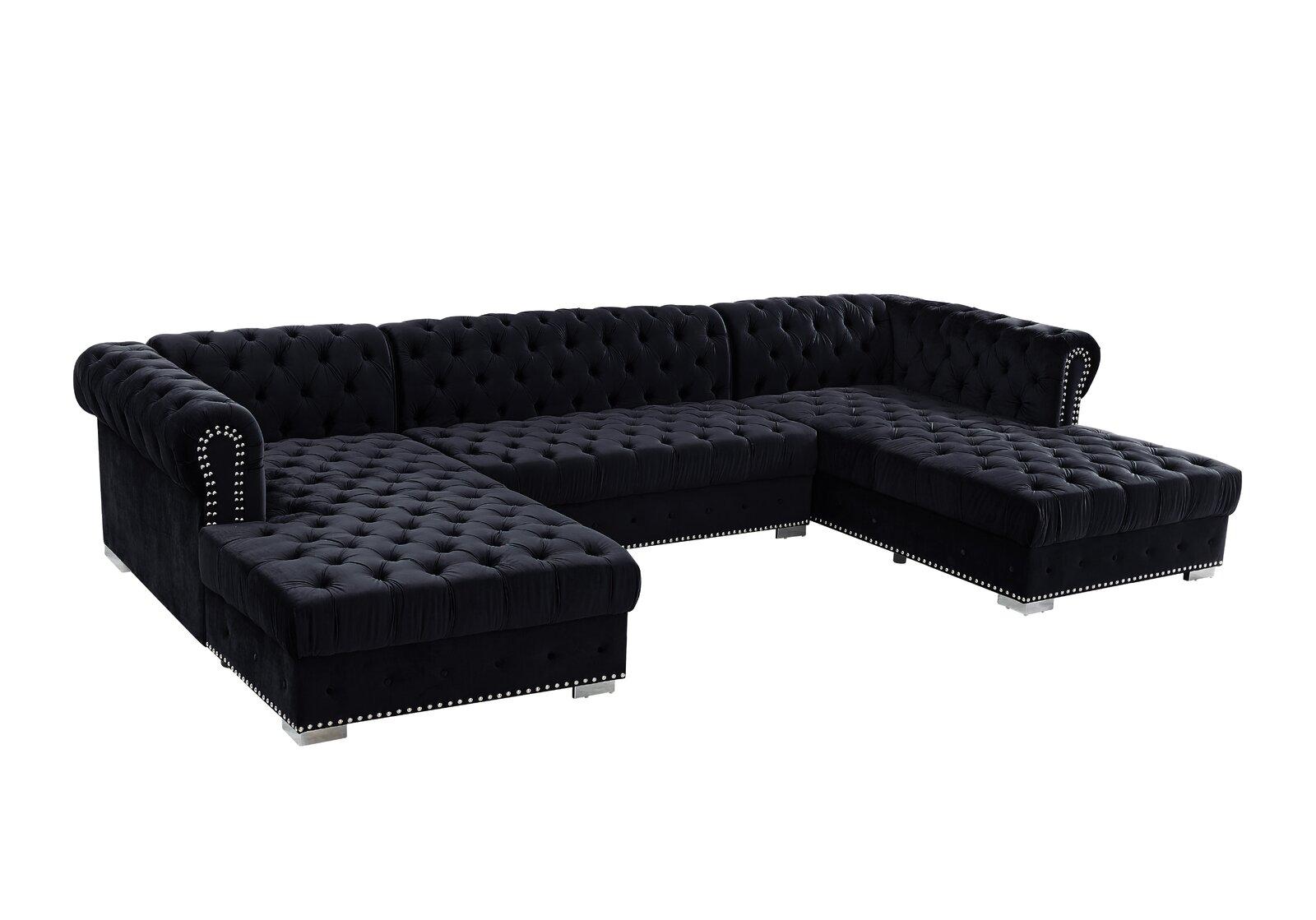 Contemporary, Modern Sectional Sofa MONALISA GHF-808857626141 in Black Fabric