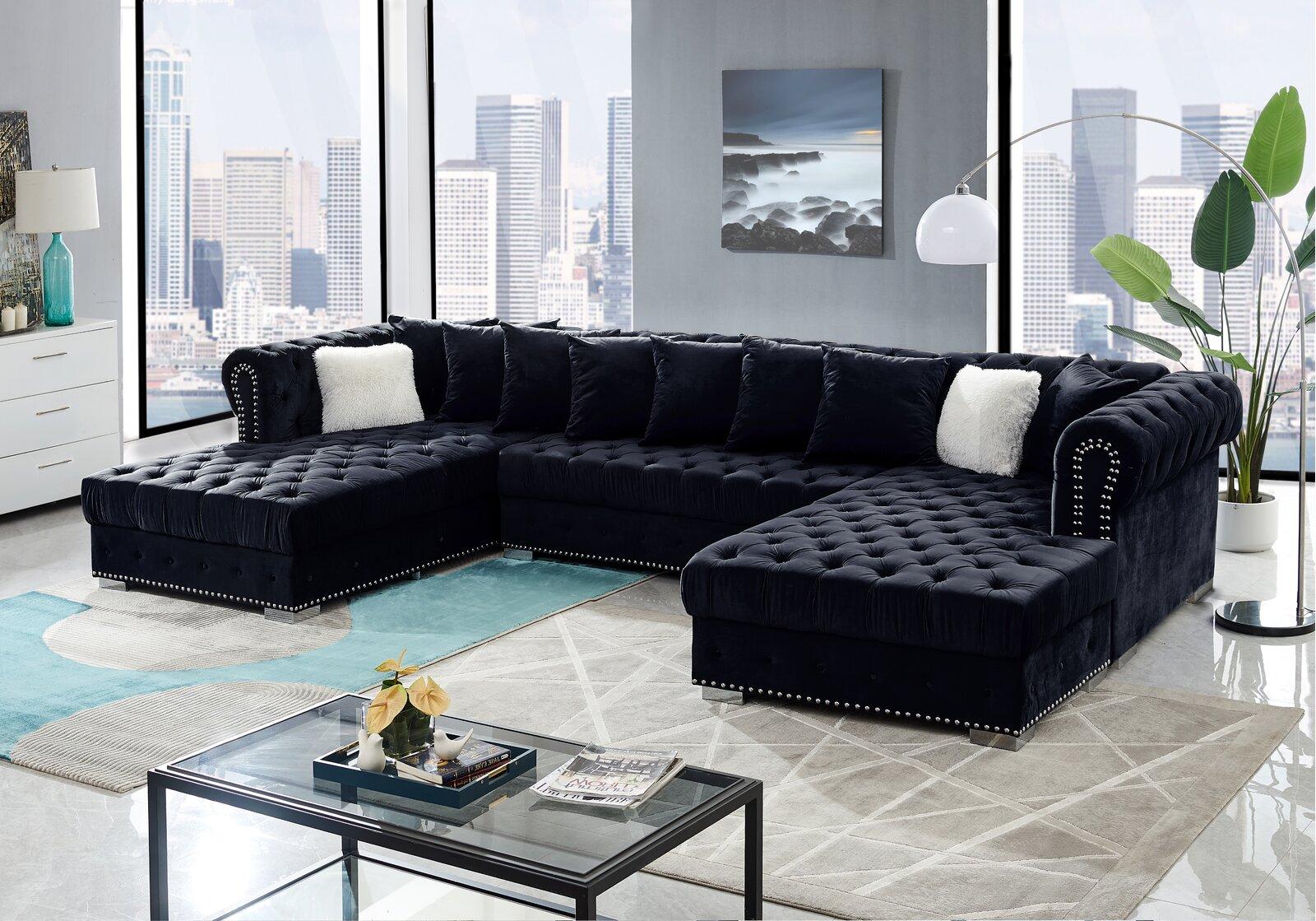 

    
Glam Black Velvet Tufted Sectional Sofa MONALISA Galaxy Home Contemporary Modern
