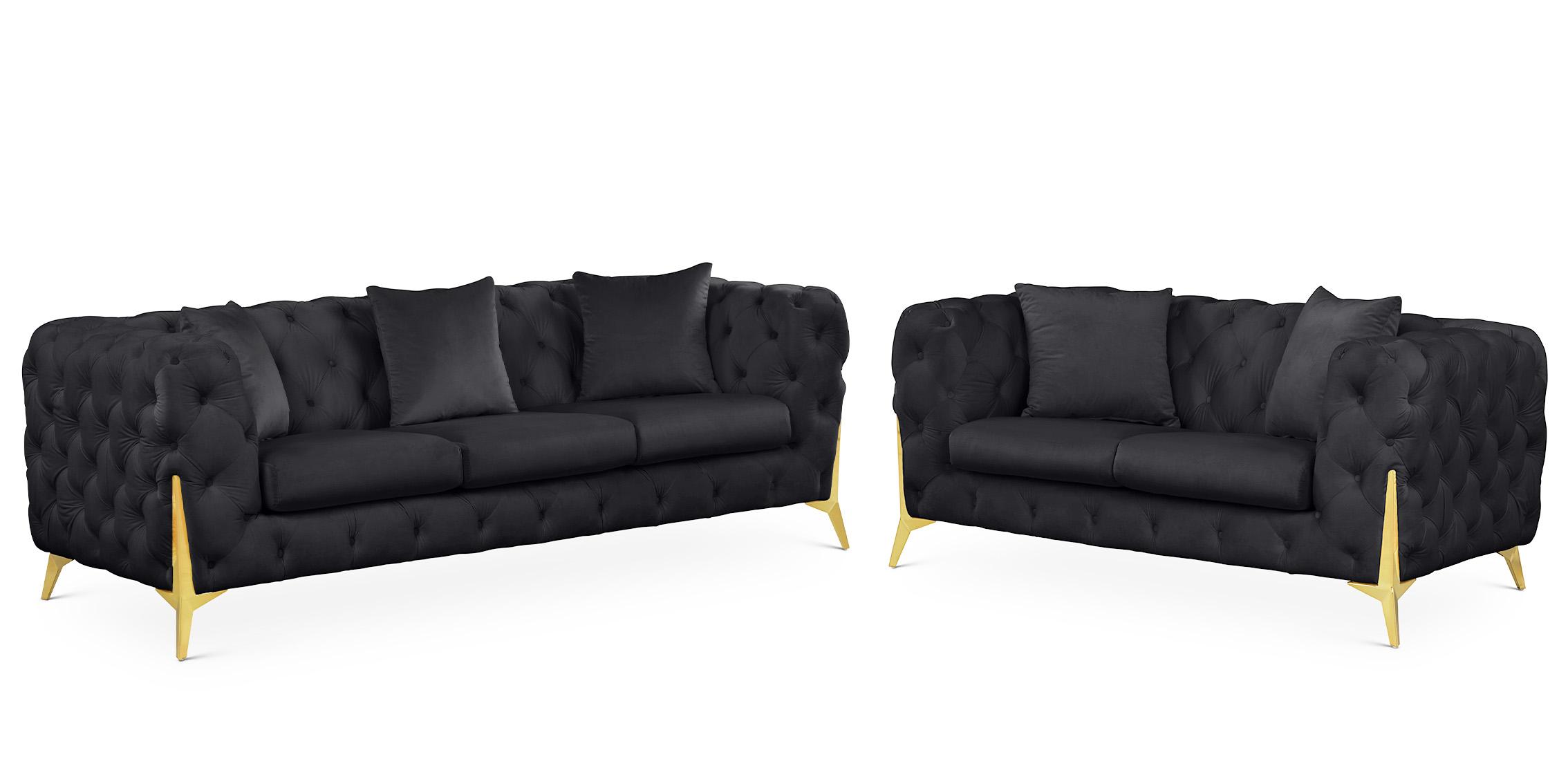 

    
Glam Black Velvet Tufted Sofa Set 2Pcs KINGDOM 695Black Meridian Modern
