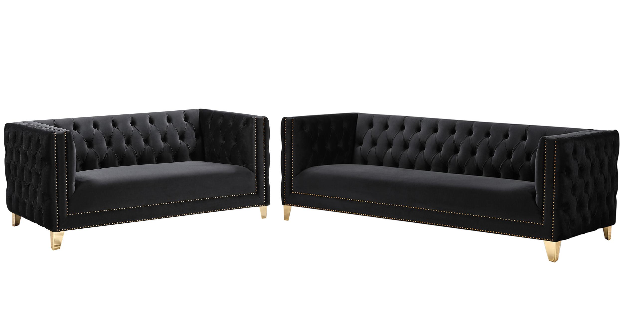 Contemporary, Modern Sofa Set MICHELLE 652Black-S-Set-2 652Black-S-Set-2 in Black Velvet