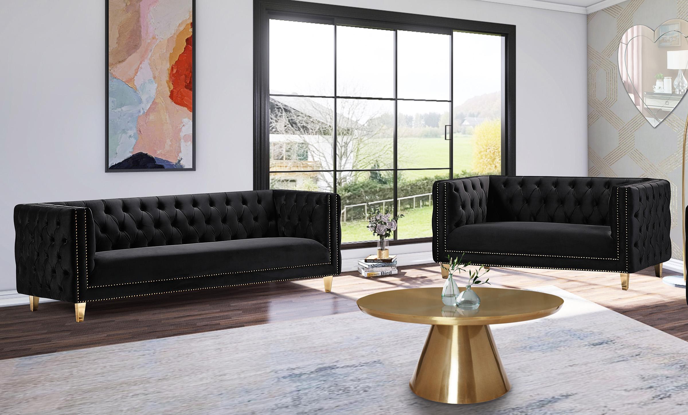 

    
Glam Black Velvet Sofa Set 2Pcs MICHELLE 652Black Meridian Contemporary Modern
