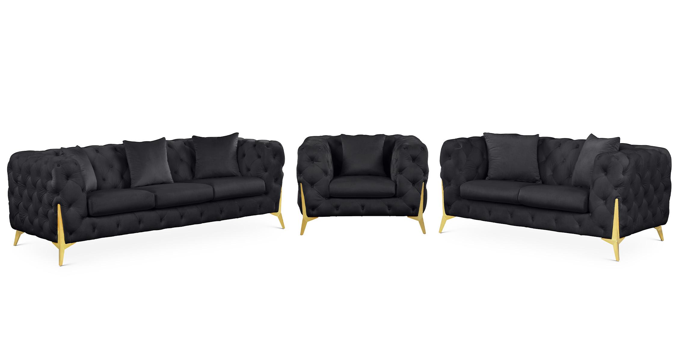 Contemporary, Modern Sofa Set KINGDOM 695Black-S-Set-3 695Black-S-Set-3 in Black Velvet