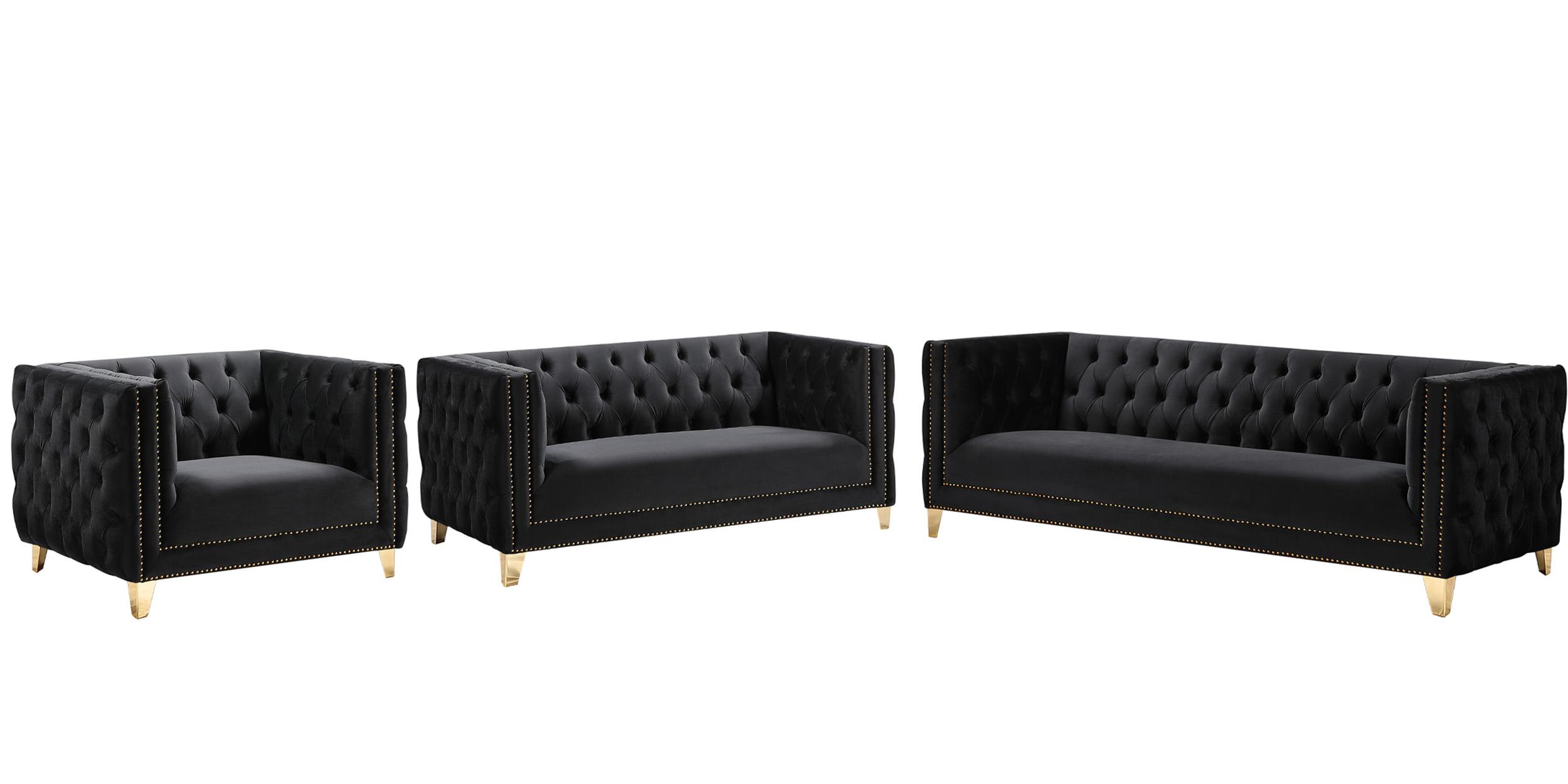 Contemporary, Modern Sofa Set MICHELLE 652Black-S-Set-3 652Black-S-Set-3 in Black Velvet