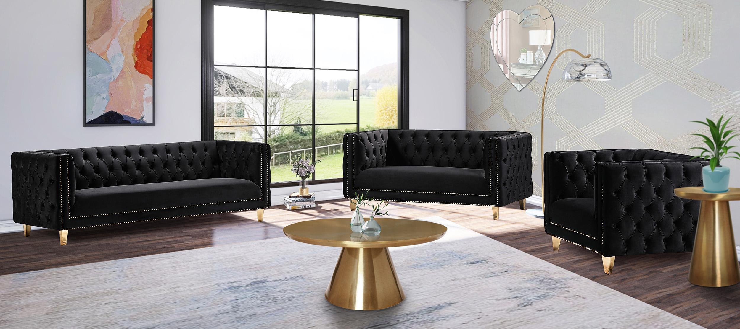

    
Glam Black Velvet Sofa Set 3Pcs MICHELLE 652Black Meridian Contemporary Modern
