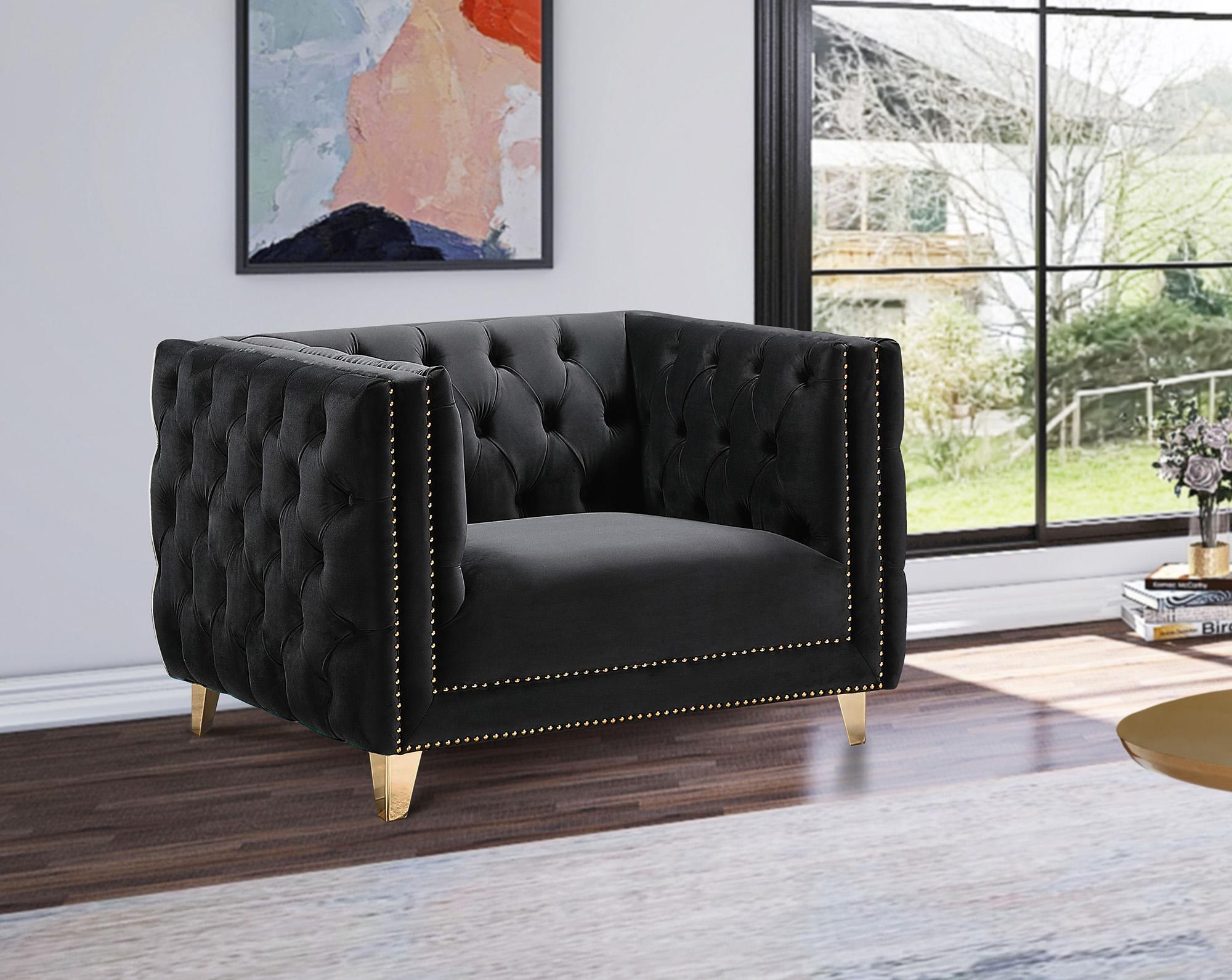 

    
 Photo  Glam Black Velvet Sofa Set 3Pcs MICHELLE 652Black Meridian Contemporary Modern
