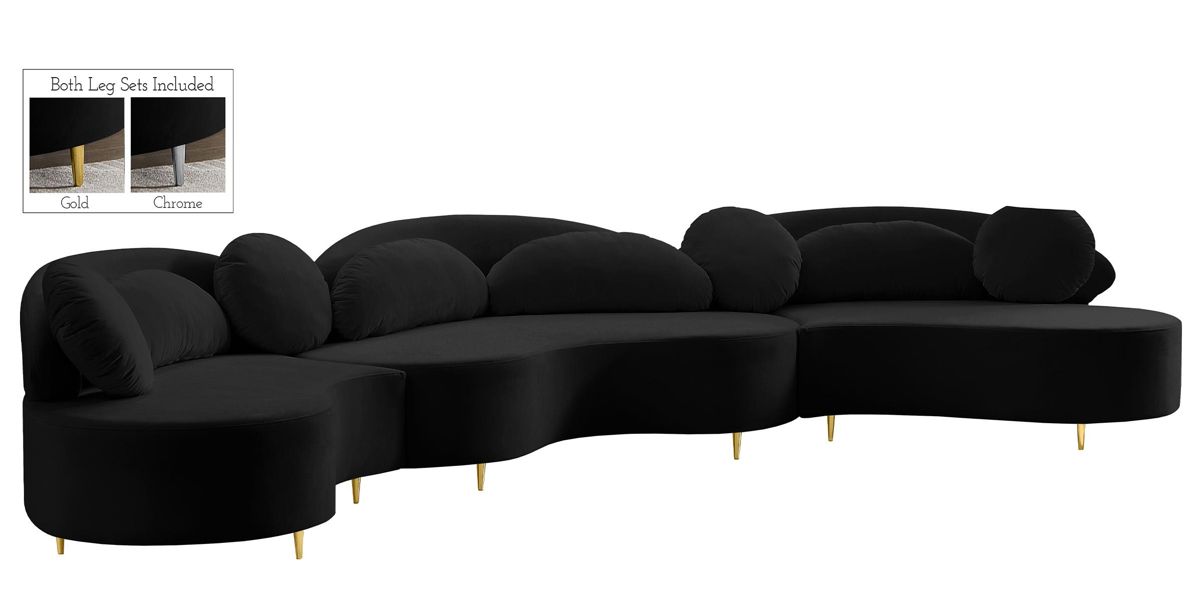 Contemporary, Modern Sectional Sofa Vivacious 632Black-Sectional 632Black-Sectional in Black Velvet