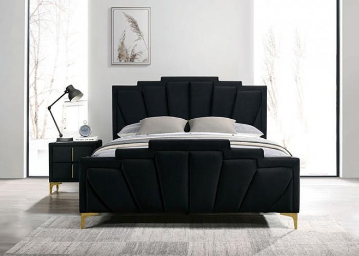 

    
Glam Black Wood California King Panel Bed Furniture of America Florizel CM7411BK-CK

