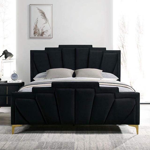 

    
Glam Black Wood King Panel Bedroom Set 3PCS Furniture of America Florizel CM7411BK-EK-3PCS
