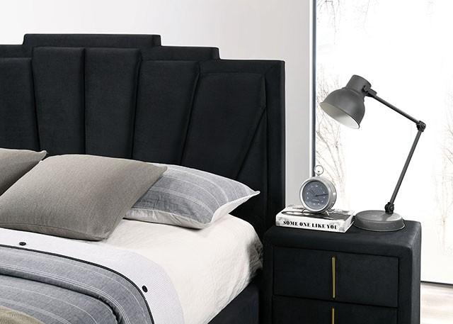 

    
Glam Black Wood Queen Panel Bed Furniture of America Florizel CM7411BK-Q
