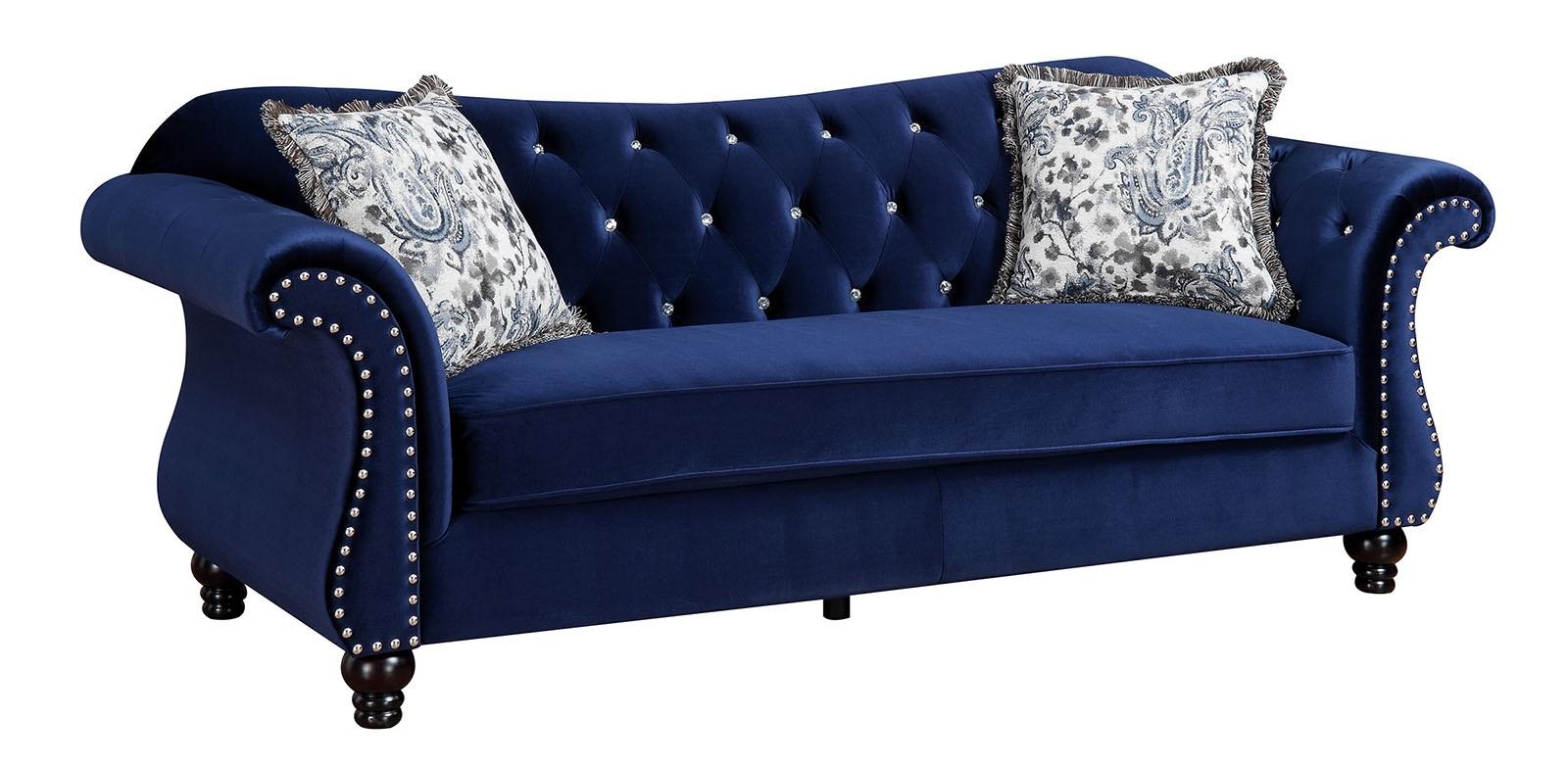 

    
Glam Blue Flannelette Living Room Set 3pcs Furniture of America Jolanda
