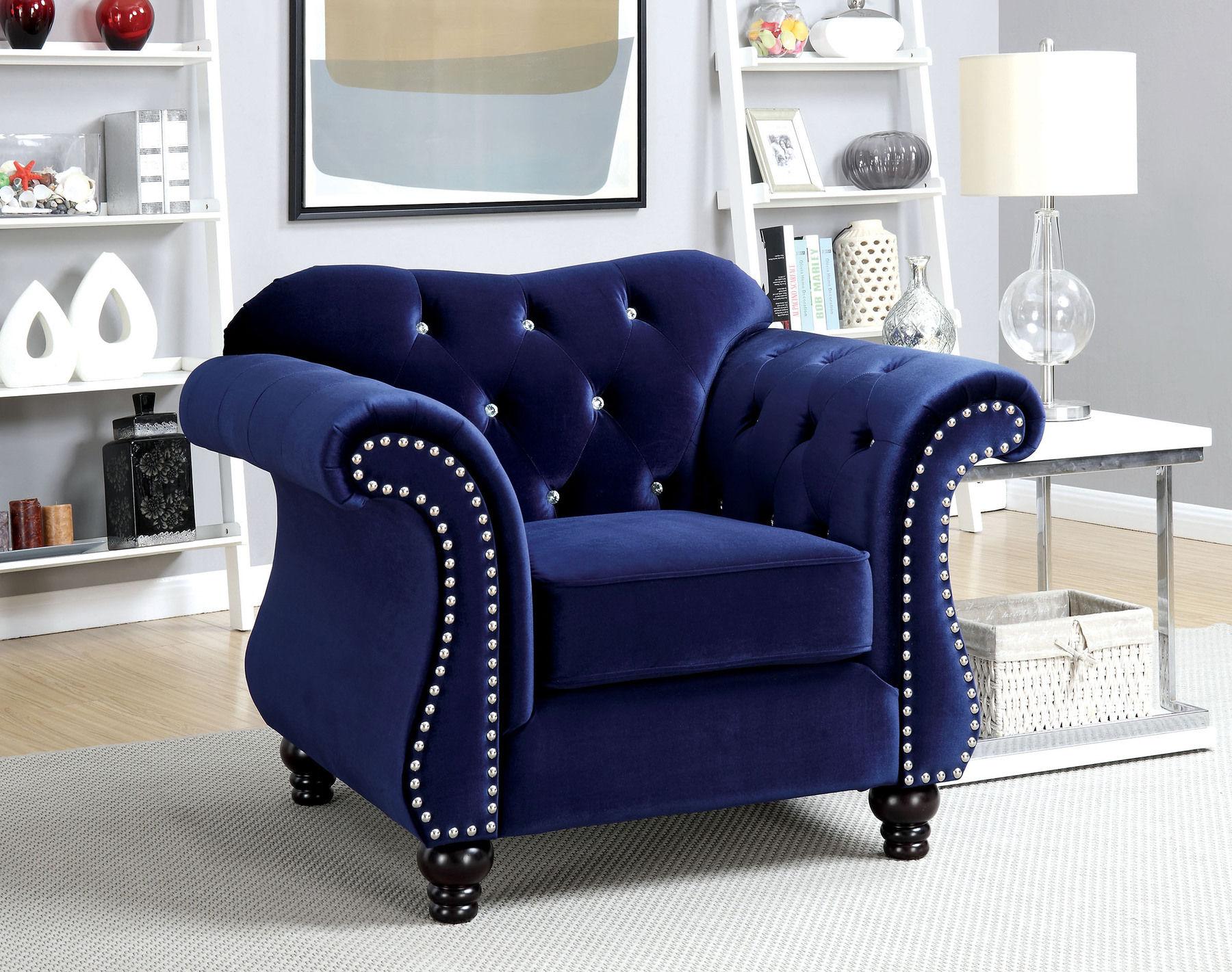

    
CM6159BL-3PC Glam Blue Flannelette Living Room Set 3pcs Furniture of America Jolanda
