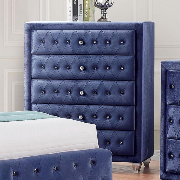 

    
 Shop  Glam Blue Solid Wood California King Platform Bedroom Set 6PCS Furniture of America Alzir CM7150BL-CK-6PCS
