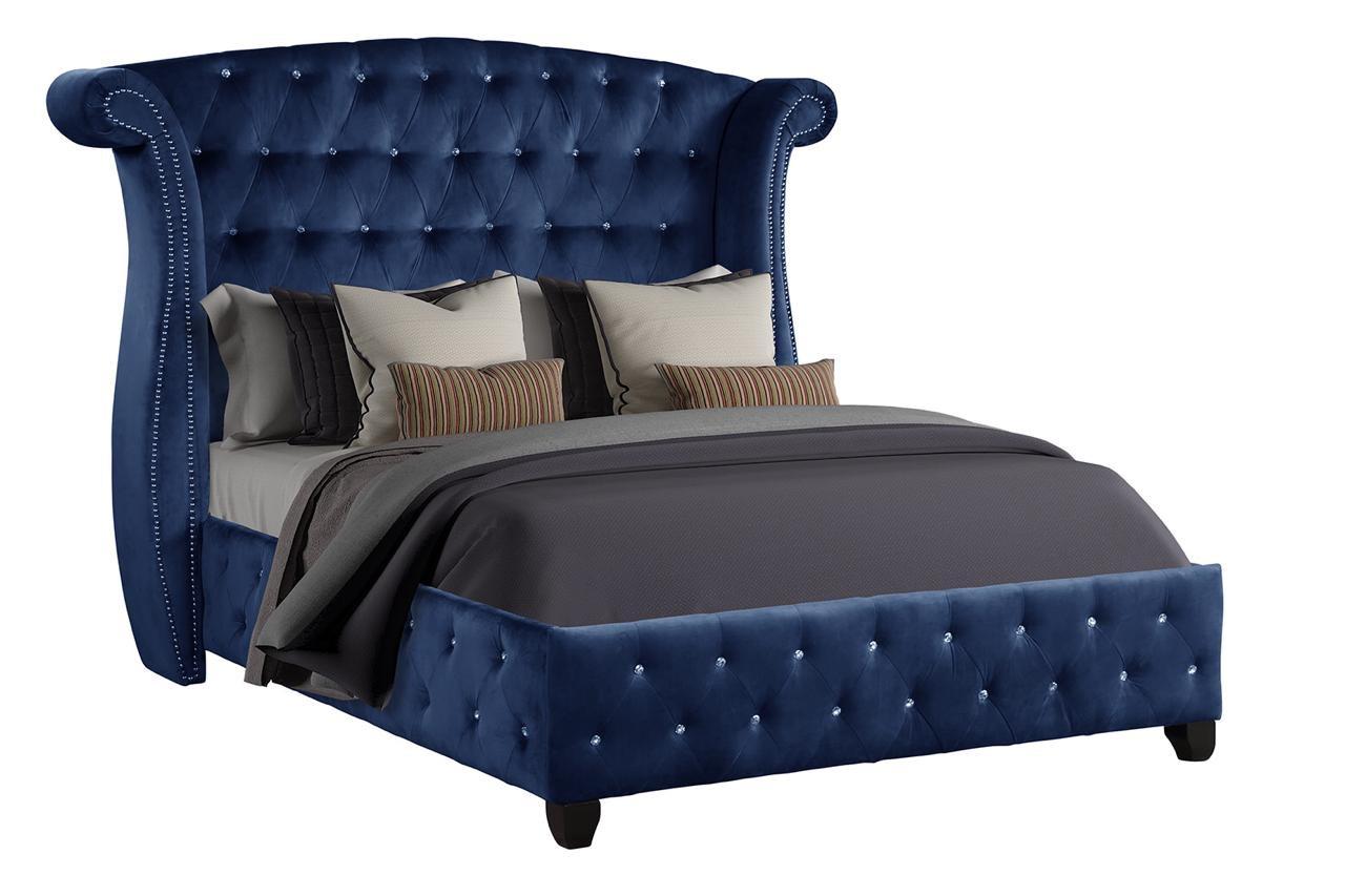 Contemporary, Modern Panel Bed SOPHIA SOPHIA-F in Blue Velvet