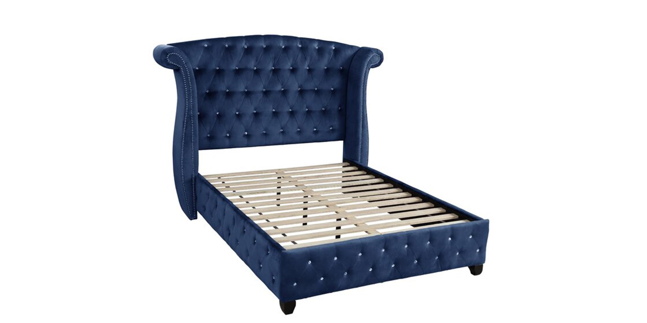 

    
Blue Velvet Crystal Tufted Queen Bed SOPHIA Galaxy Home Modern Contemporary
