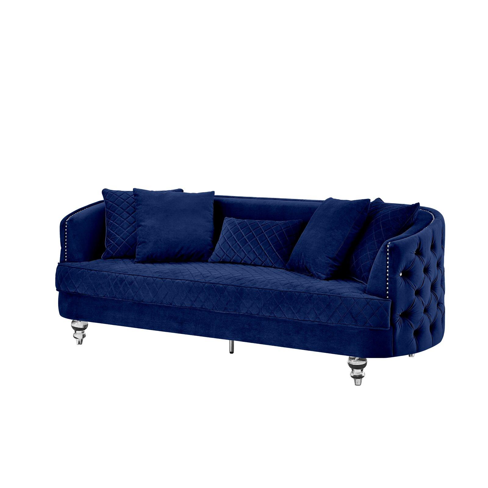 

    
Glam Blue Velvet Crystal Tufted Sofa SASHA Galaxy Home Contemporary Modern
