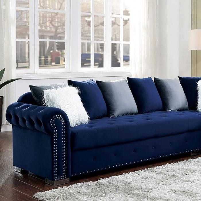 

    
Glam Blue Velvet-like Fabric Sectional Sofa Furniture of America CM6239BL Wilmington
