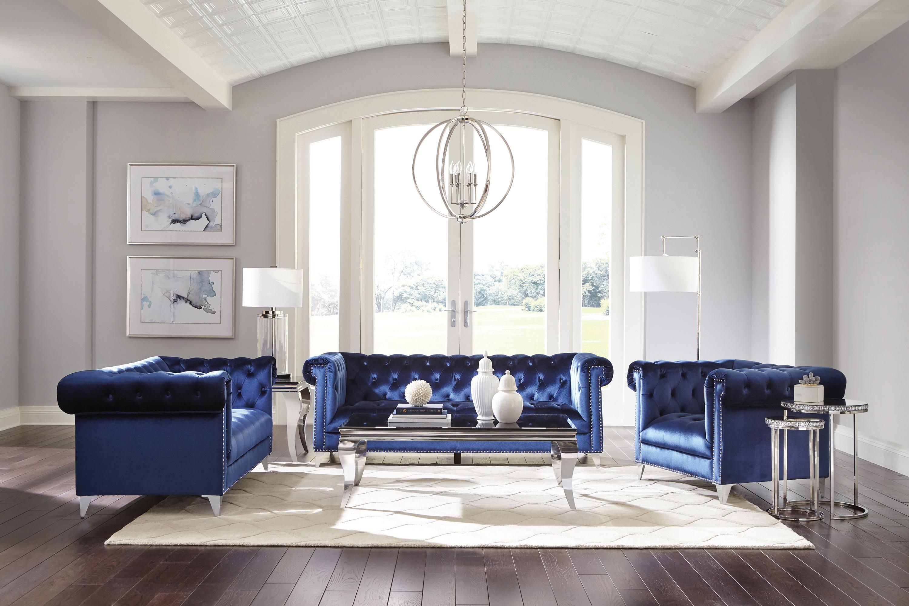 Modern Living Room Set 509481-S2 Bleker 509481-S2 in Blue Velvet