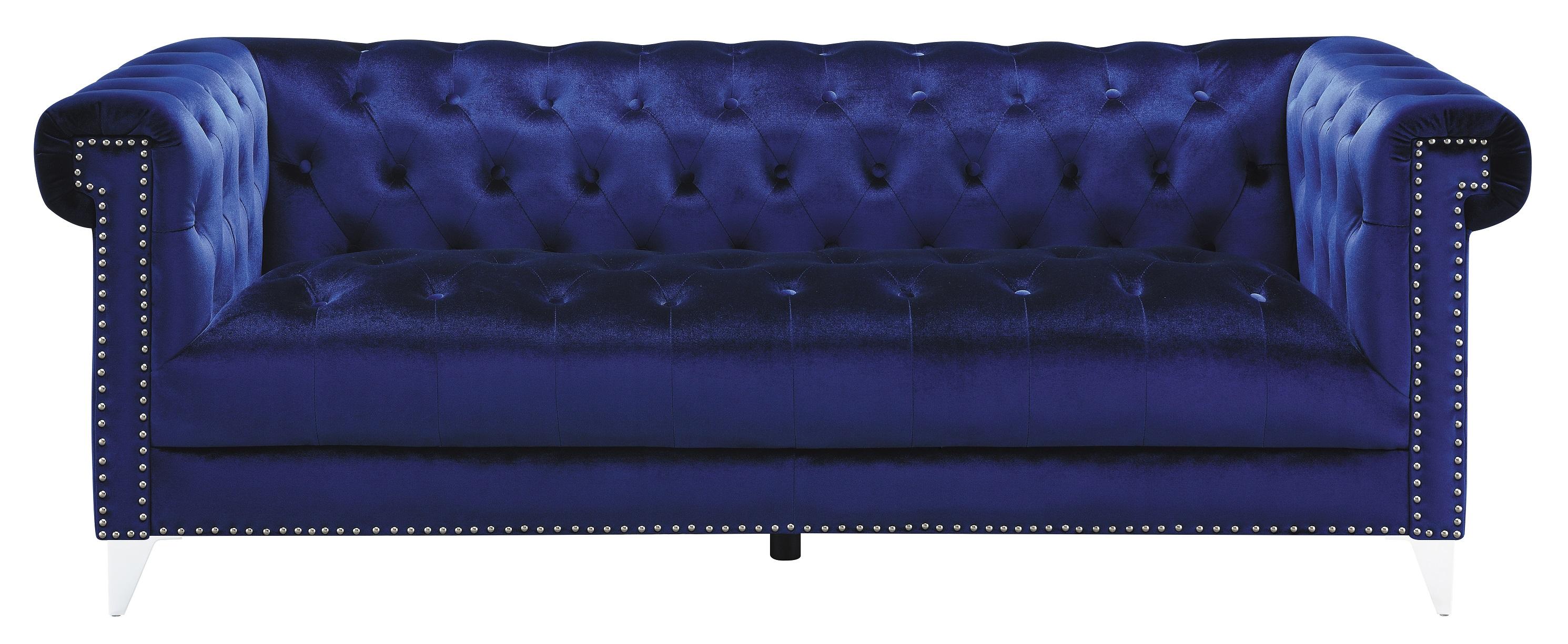 

    
Glam Blue Velvet Sofa Coaster 509481 Bleker
