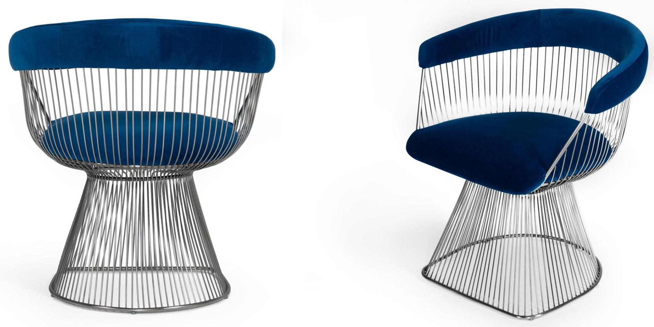 Contemporary, Modern Dining Chair Set VGMFOC-2942-BLU-DC-Set-2 VGMFOC-2942-BLU-DC-Set-2 in Chrome, Blue Velvet