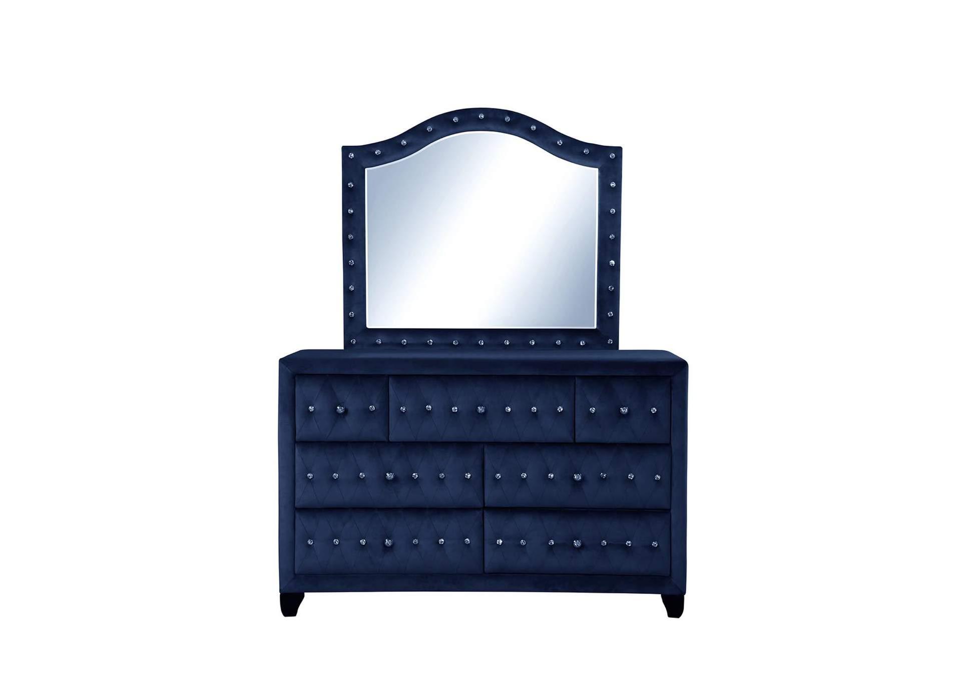 

    
Blue Velvet Tufted 7 Drawer Dresser SOPHIA Galaxy Home Modern Contemporary
