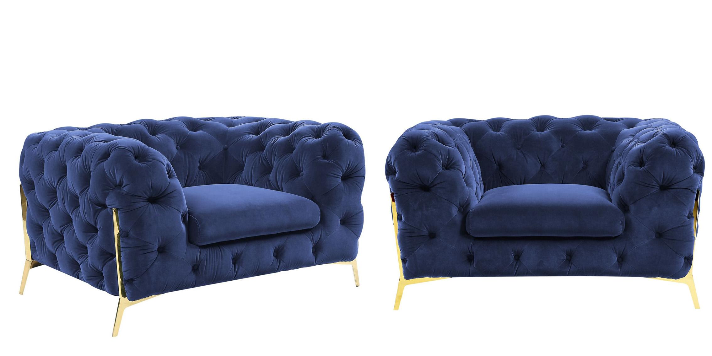 Contemporary, Modern Arm Chair Set VGKNK8520-BLU-CH-Set-2 VGKNK8520-BLU-CH-Set-2 in Blue Velour