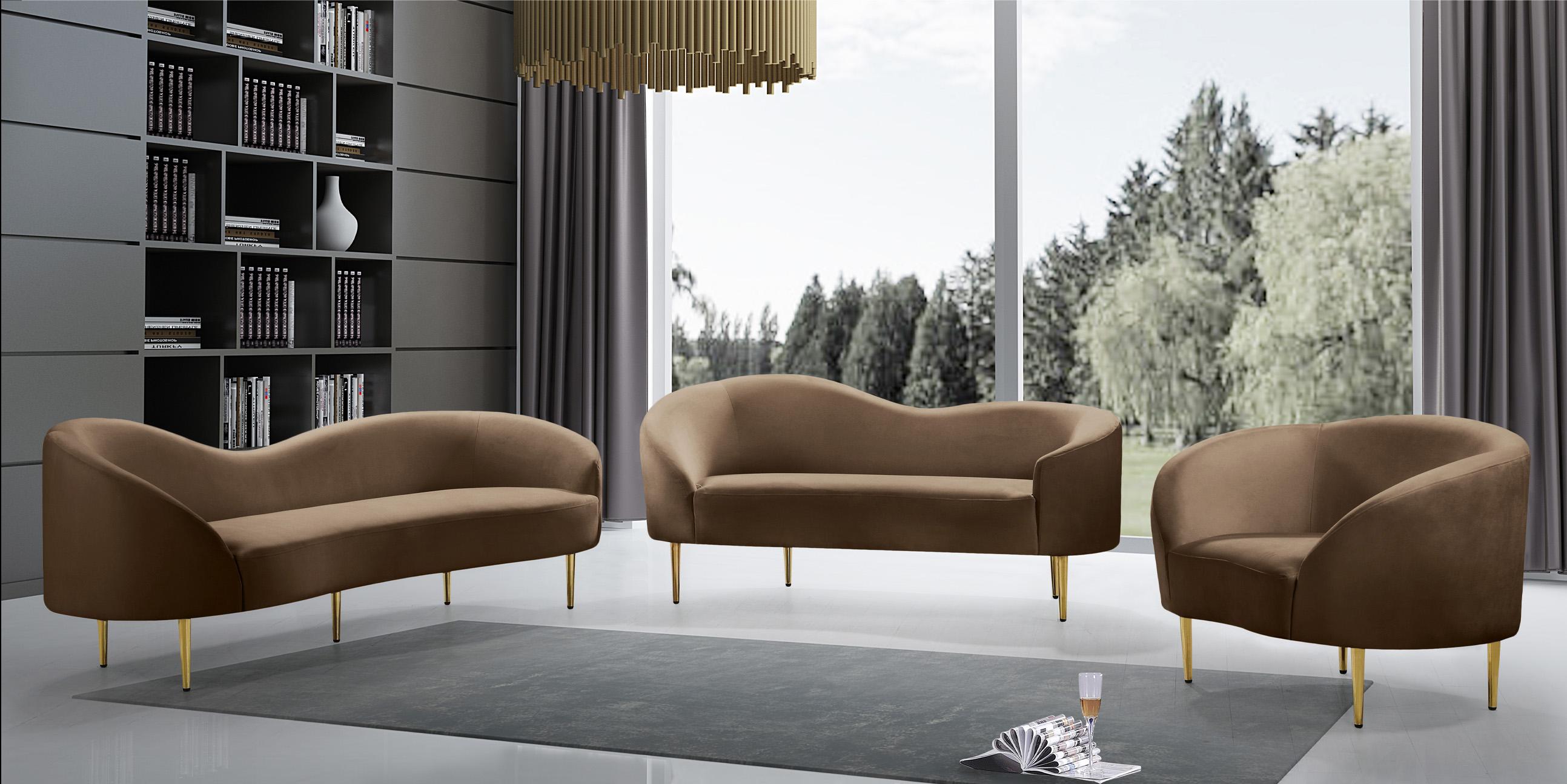 

    
 Order  Glam Brown Velvet Sofa Set 2Pcs RITZ 659Brown-S Meridian Contemporary Modern
