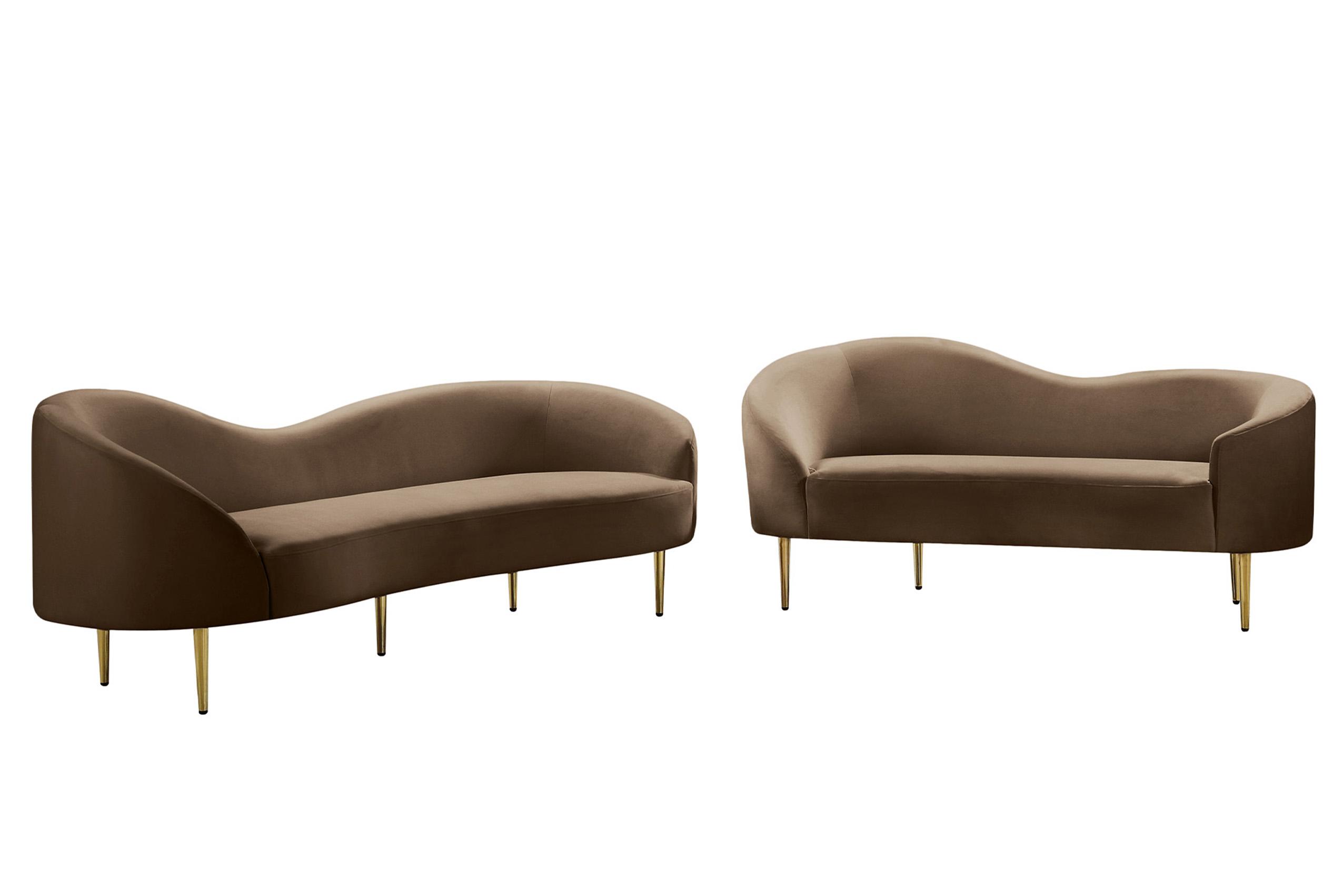 

    
Glam Brown Velvet Sofa Set 2Pcs RITZ 659Brown-S Meridian Contemporary Modern

