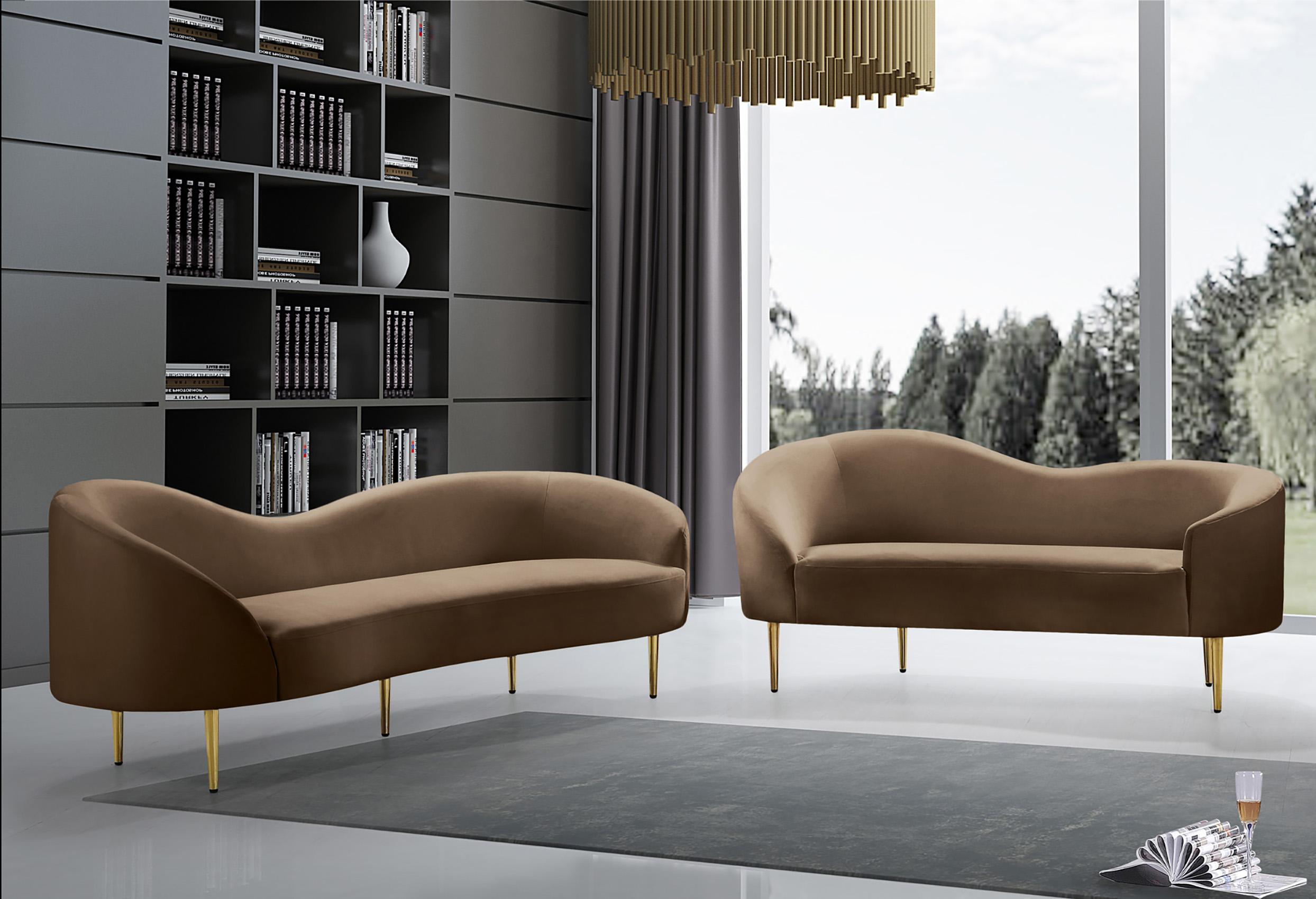 

    
Glam Brown Velvet Sofa Set 2Pcs RITZ 659Brown-S Meridian Contemporary Modern
