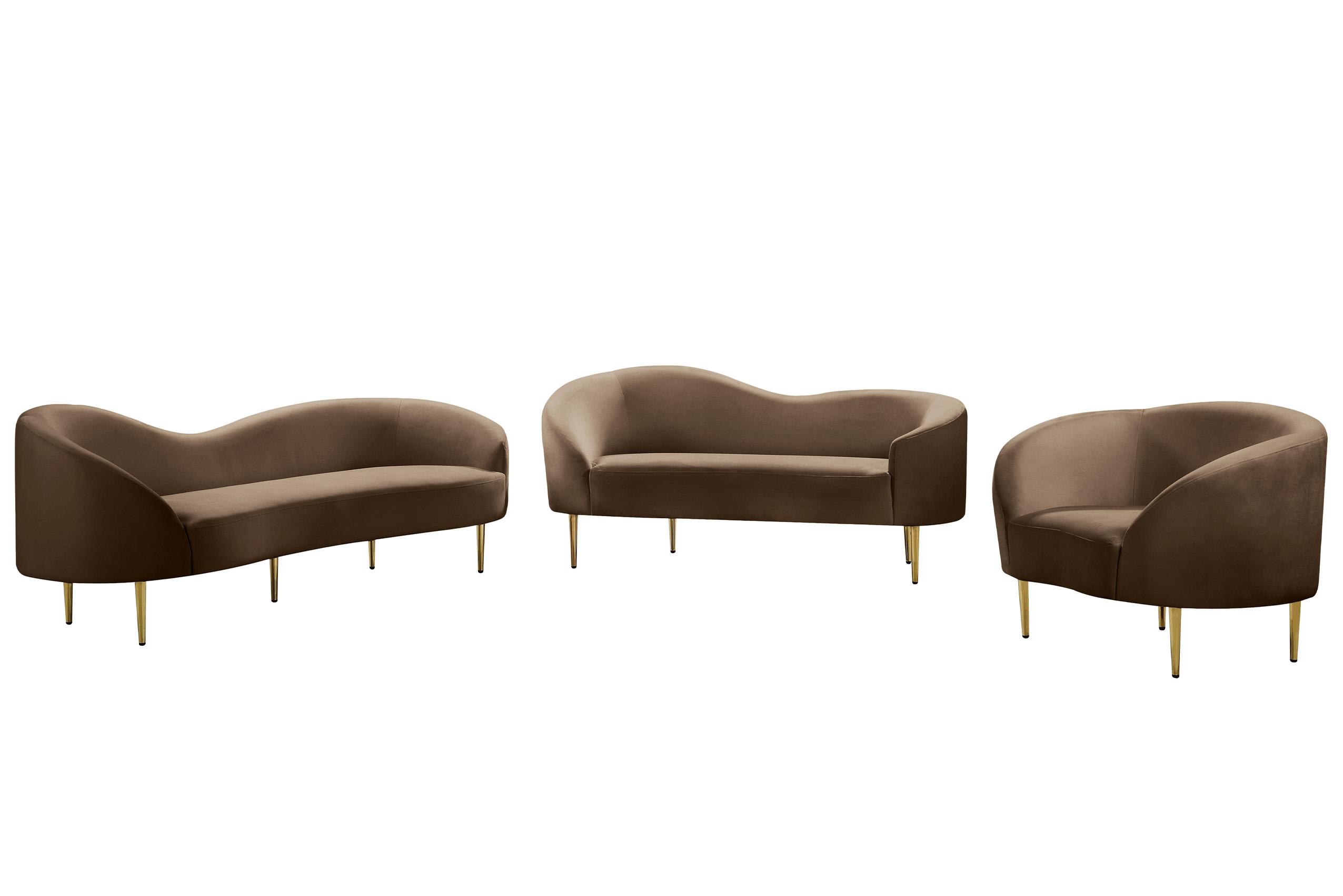 

    
Glam Brown Velvet Sofa Set 3Pcs RITZ 659Brown-S Meridian Contemporary Modern
