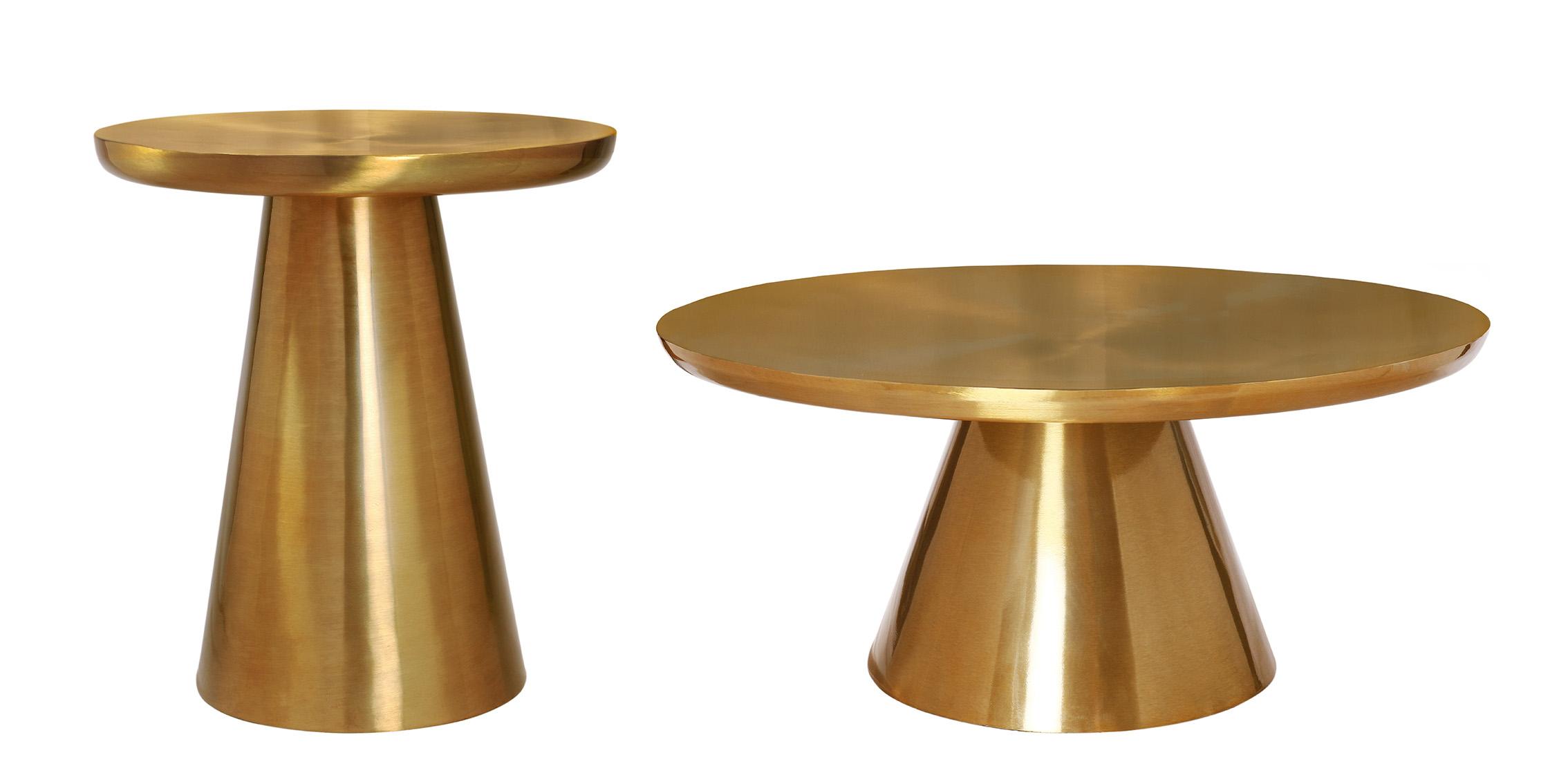 

    
Glam Brushed Gold Metal Top & Base Coffee Table Set 2Psc MARTINI Meridian Modern
