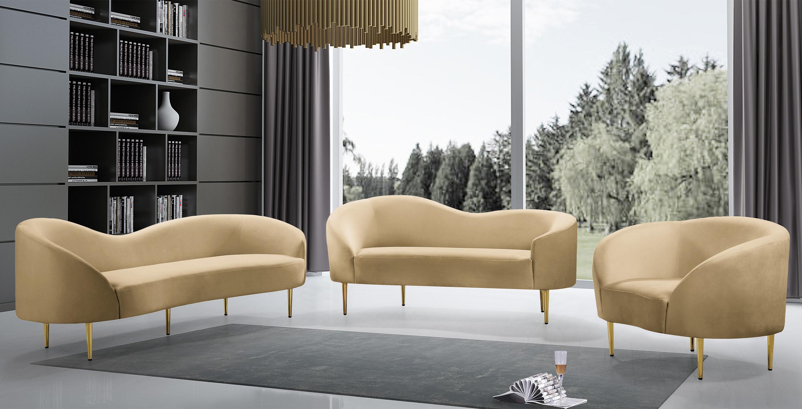 

    
 Photo  Glam Camel Velvet Sofa Set 2Pcs RITZ 659Camel-S Meridian Contemporary Modern

