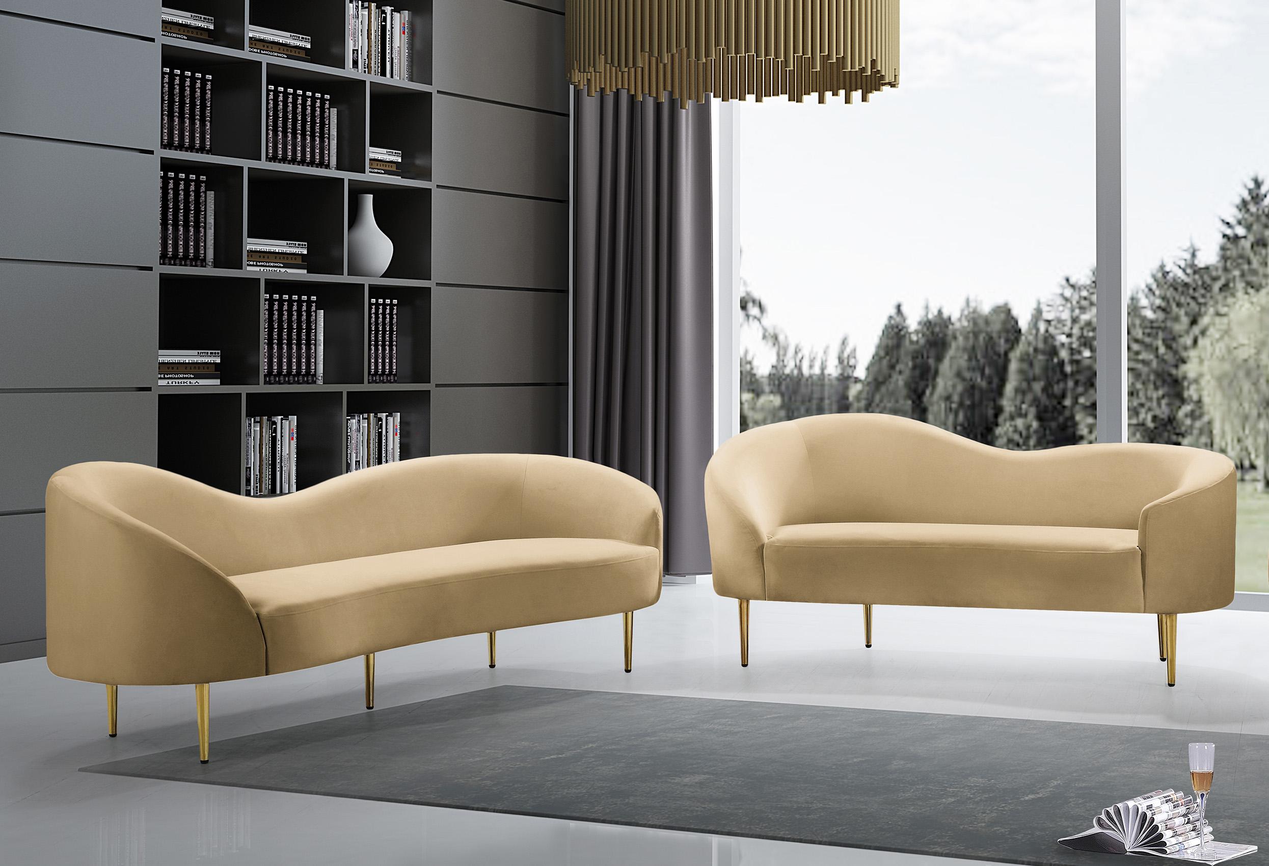

    
Glam Camel Velvet Sofa Set 2Pcs RITZ 659Camel-S Meridian Contemporary Modern
